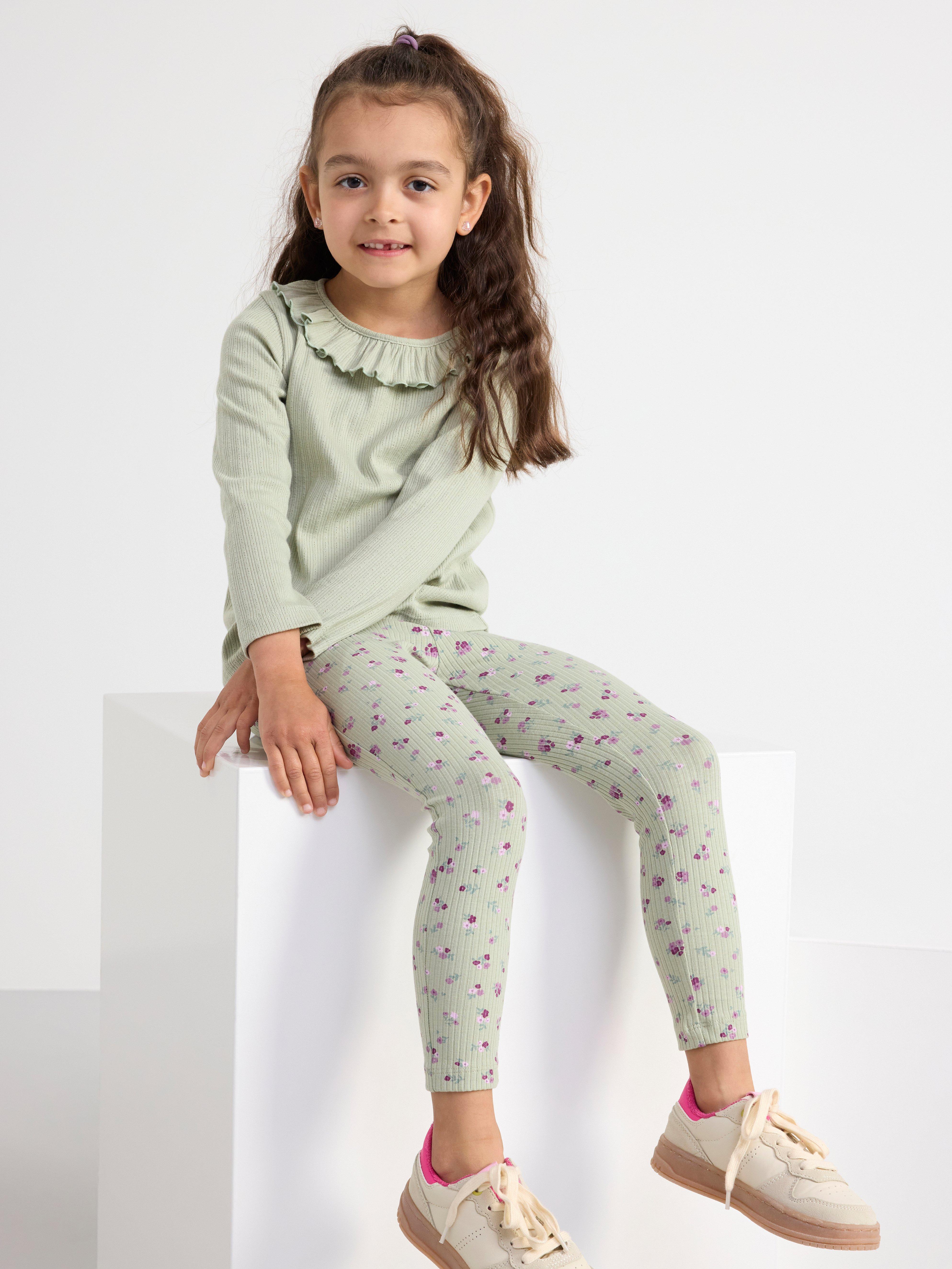 Leggings ribbed with flowers Dusty Green