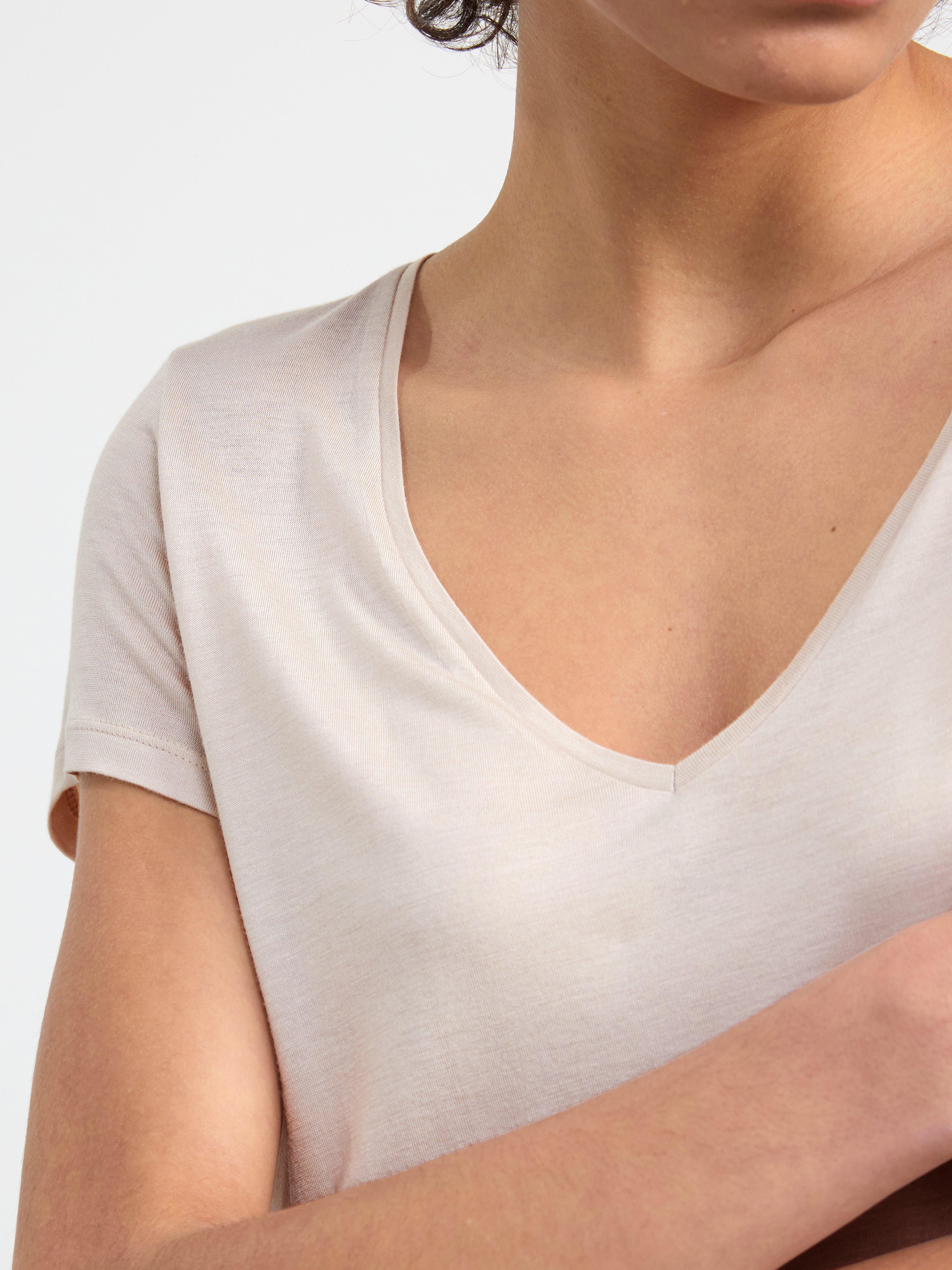 V-neck short sleeve top Light Beige