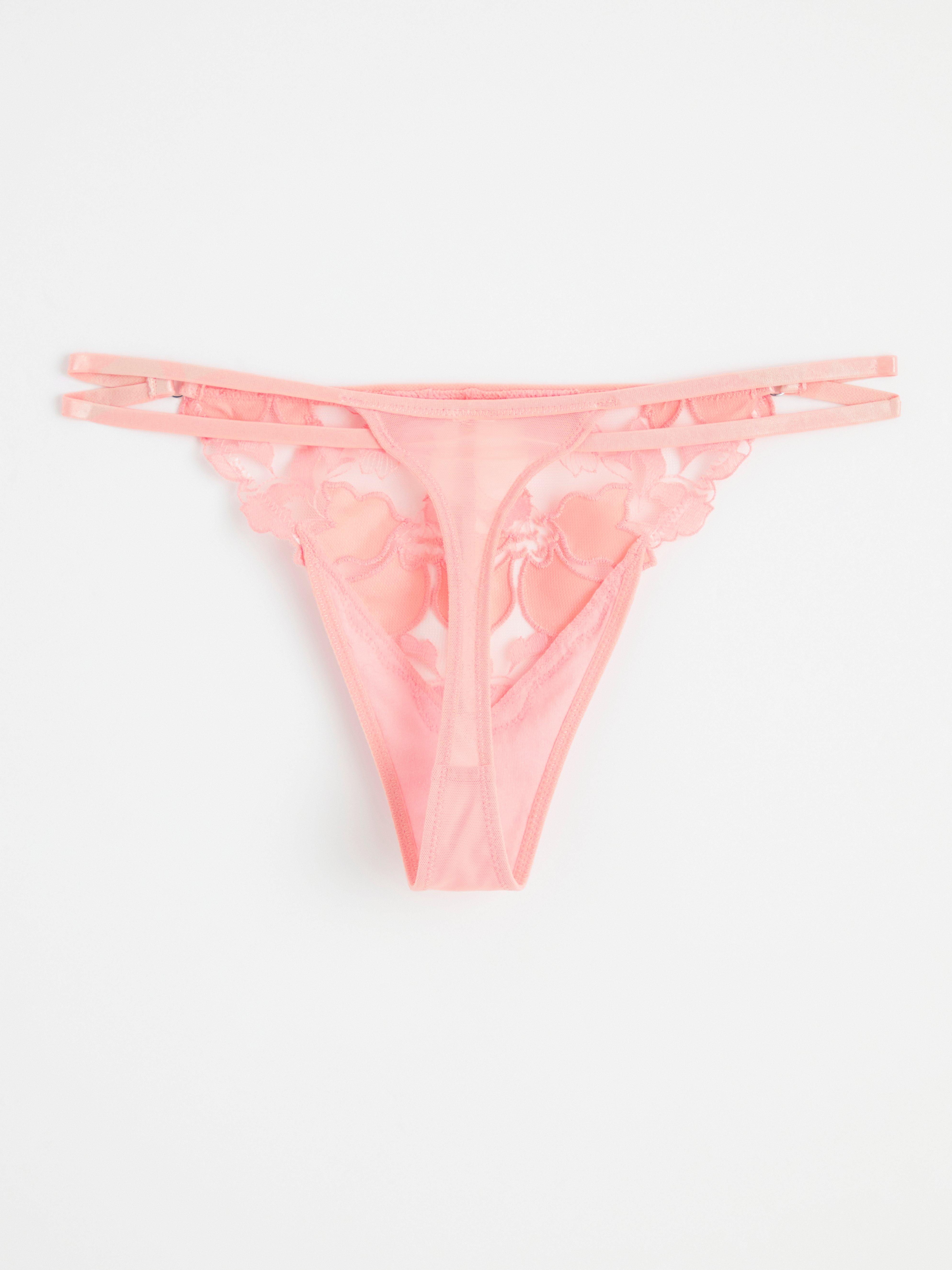 Thong low waist with embroidered mesh Light Dusty Coral