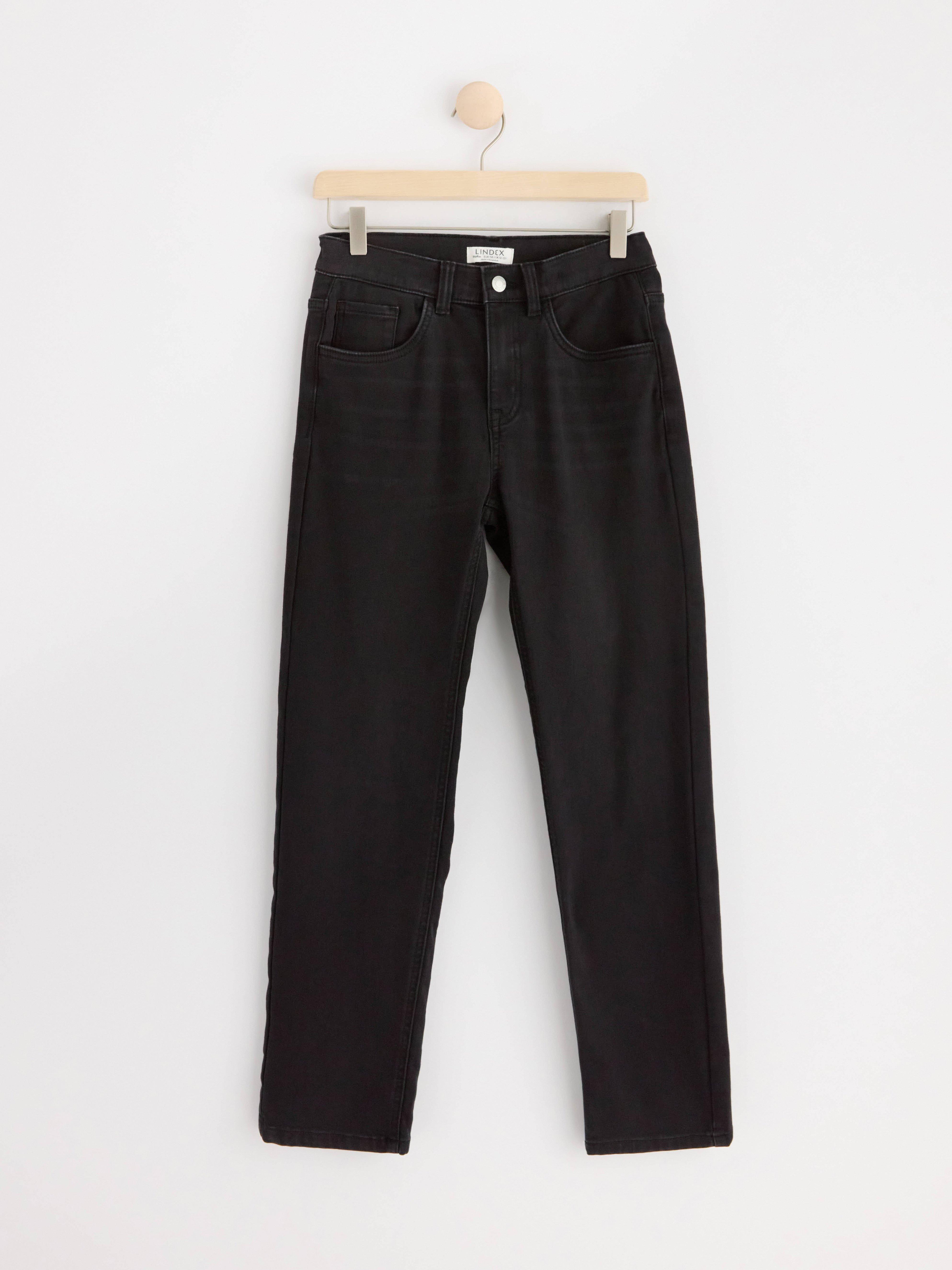 STAFFAN Straight regular waist jeans with brushed inside Black