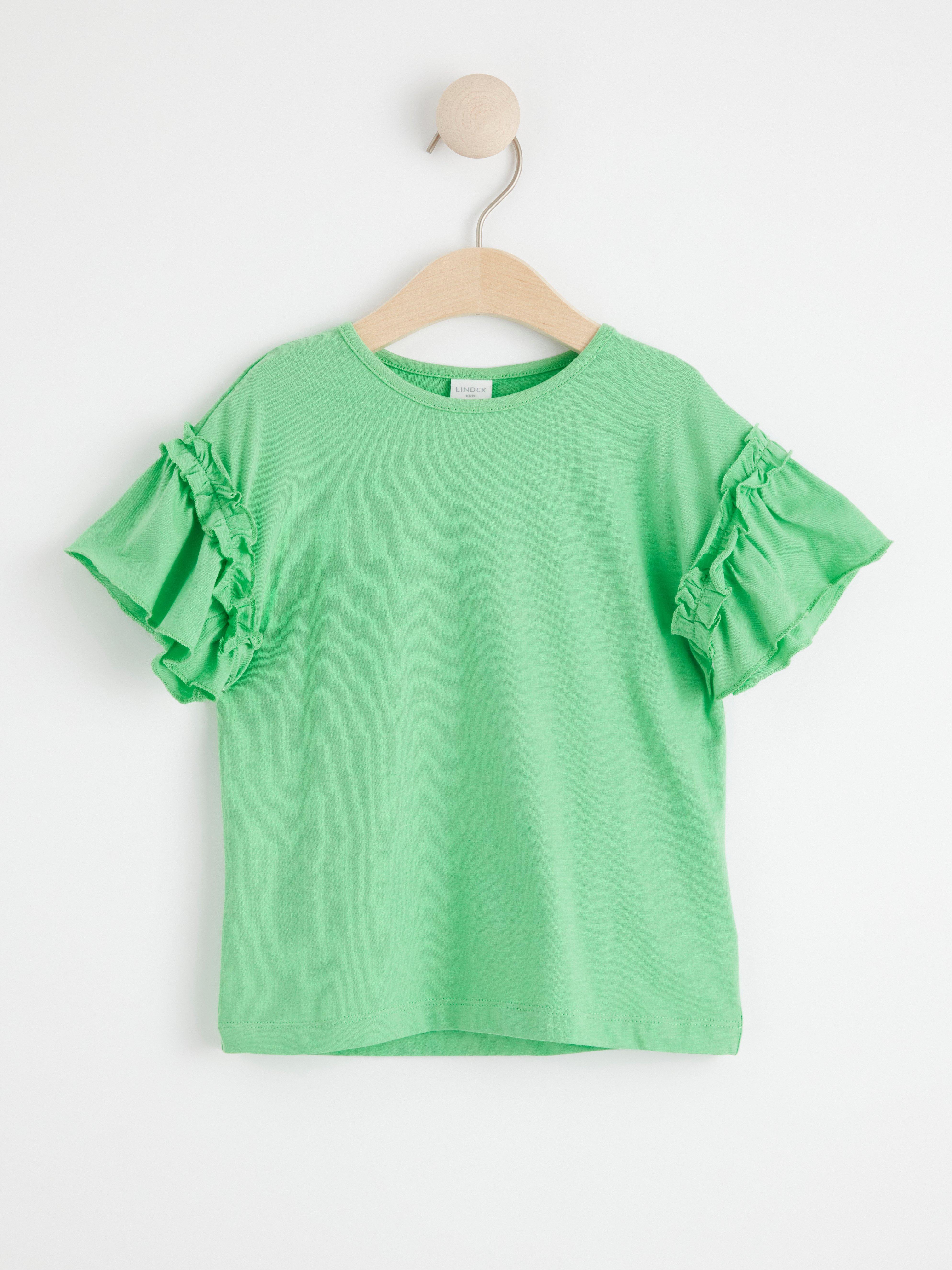 Short sleeve top with frills Green