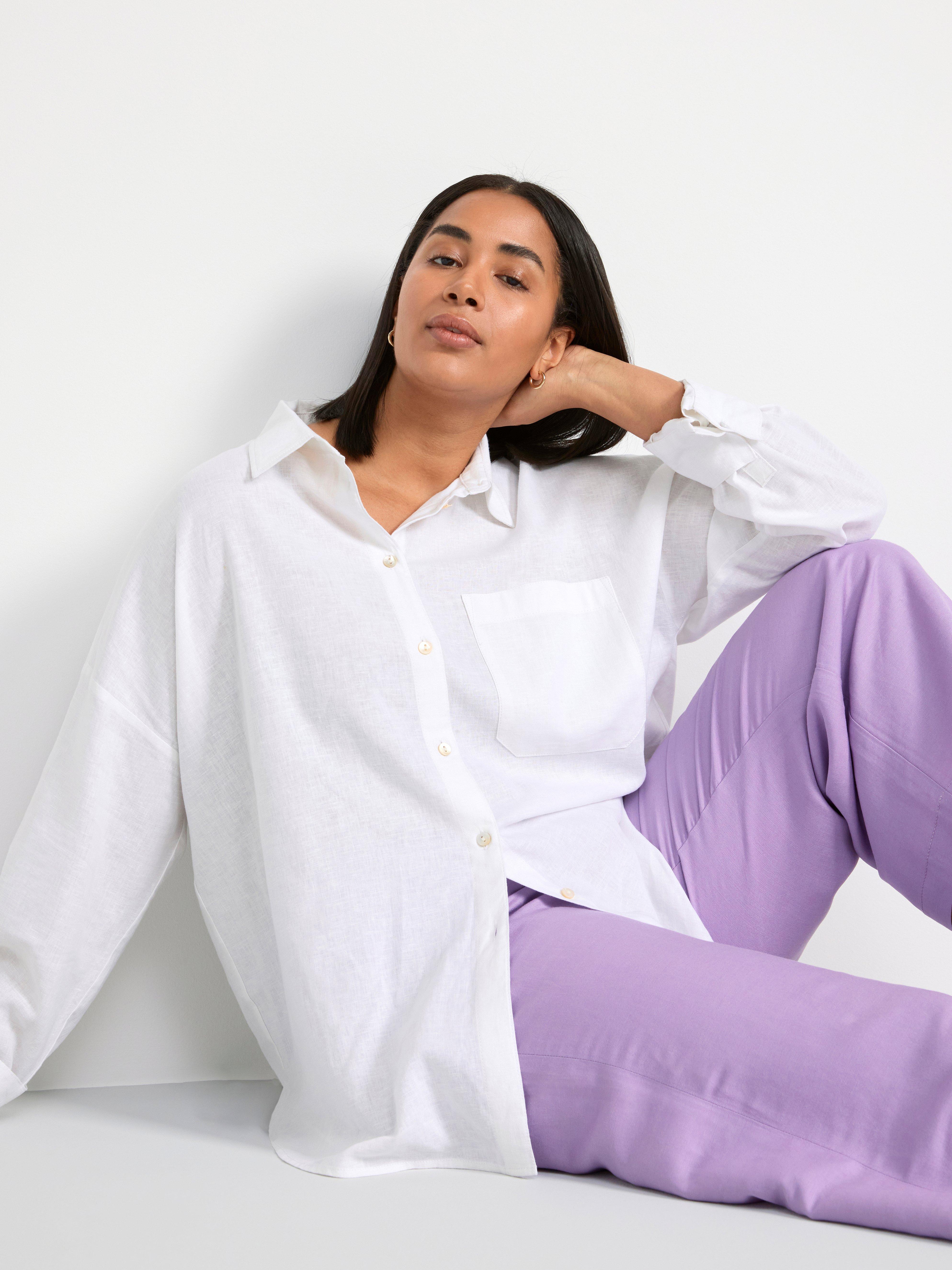 BELLA Straight cropped linen blend trousers Dusty Lilac