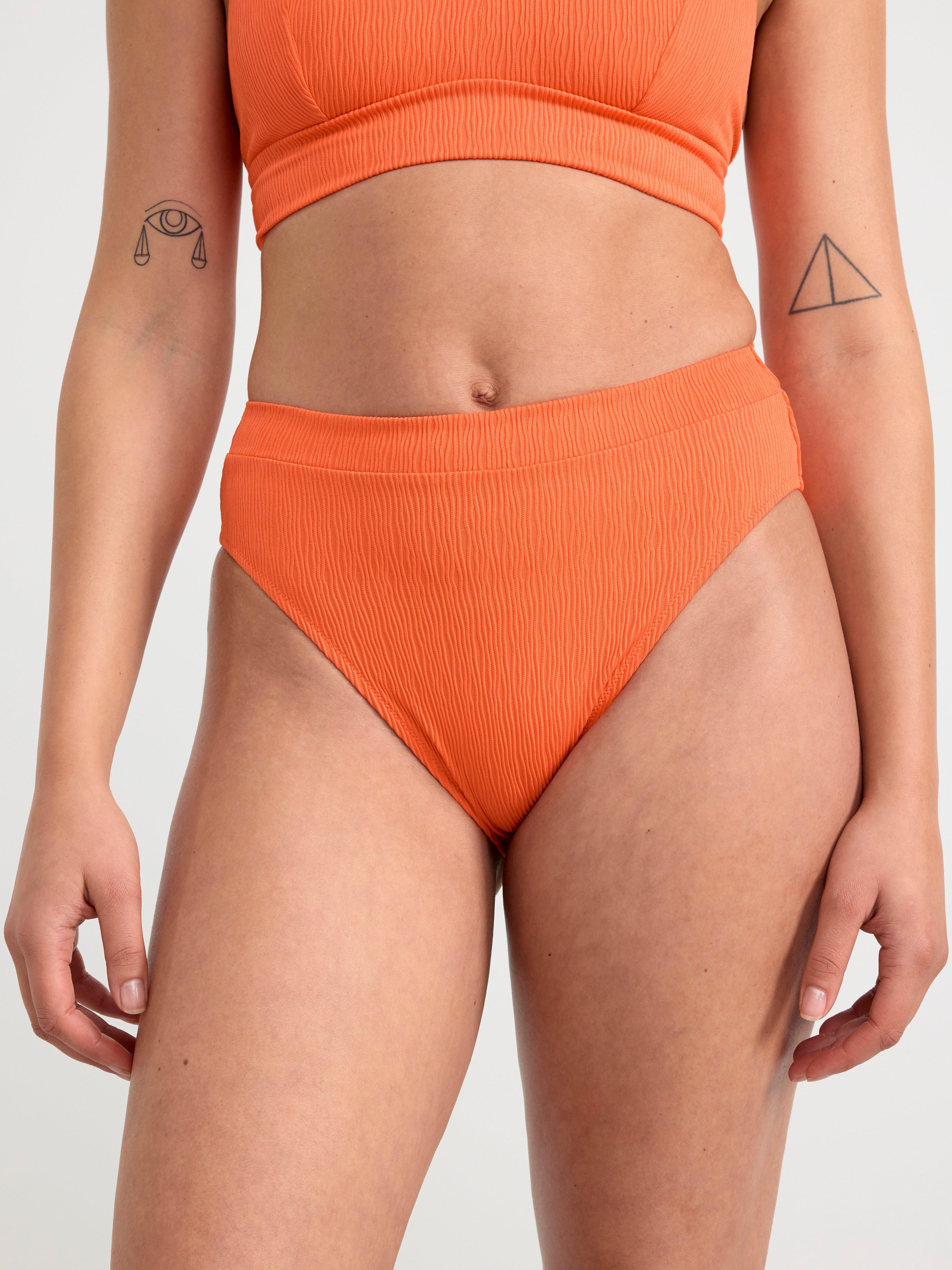 High waist bikini bottom with crinkled texture Dark Orange