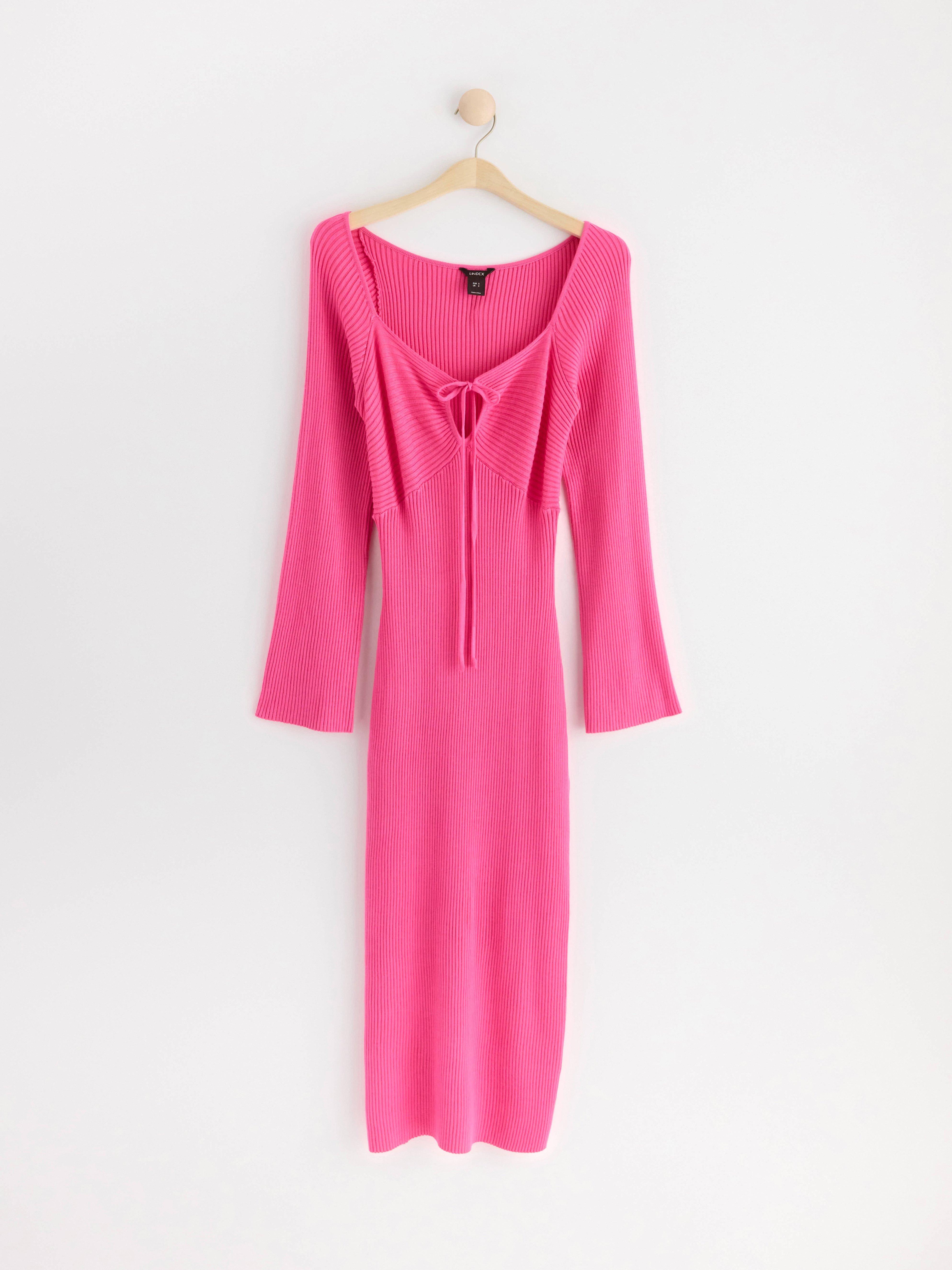 Rib-knitted maxi dress Dark Pink
