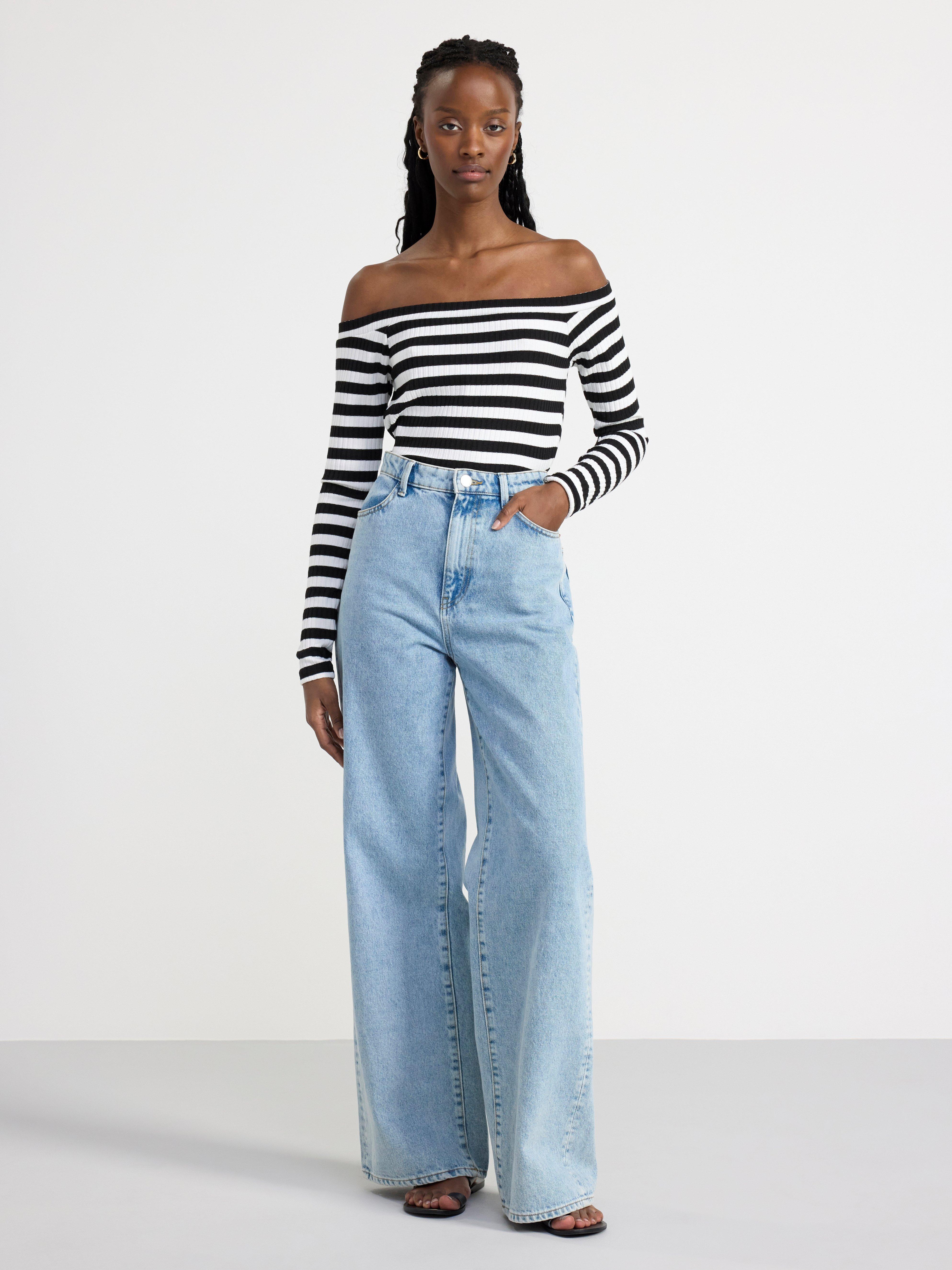 Fitted boat neck top Off White