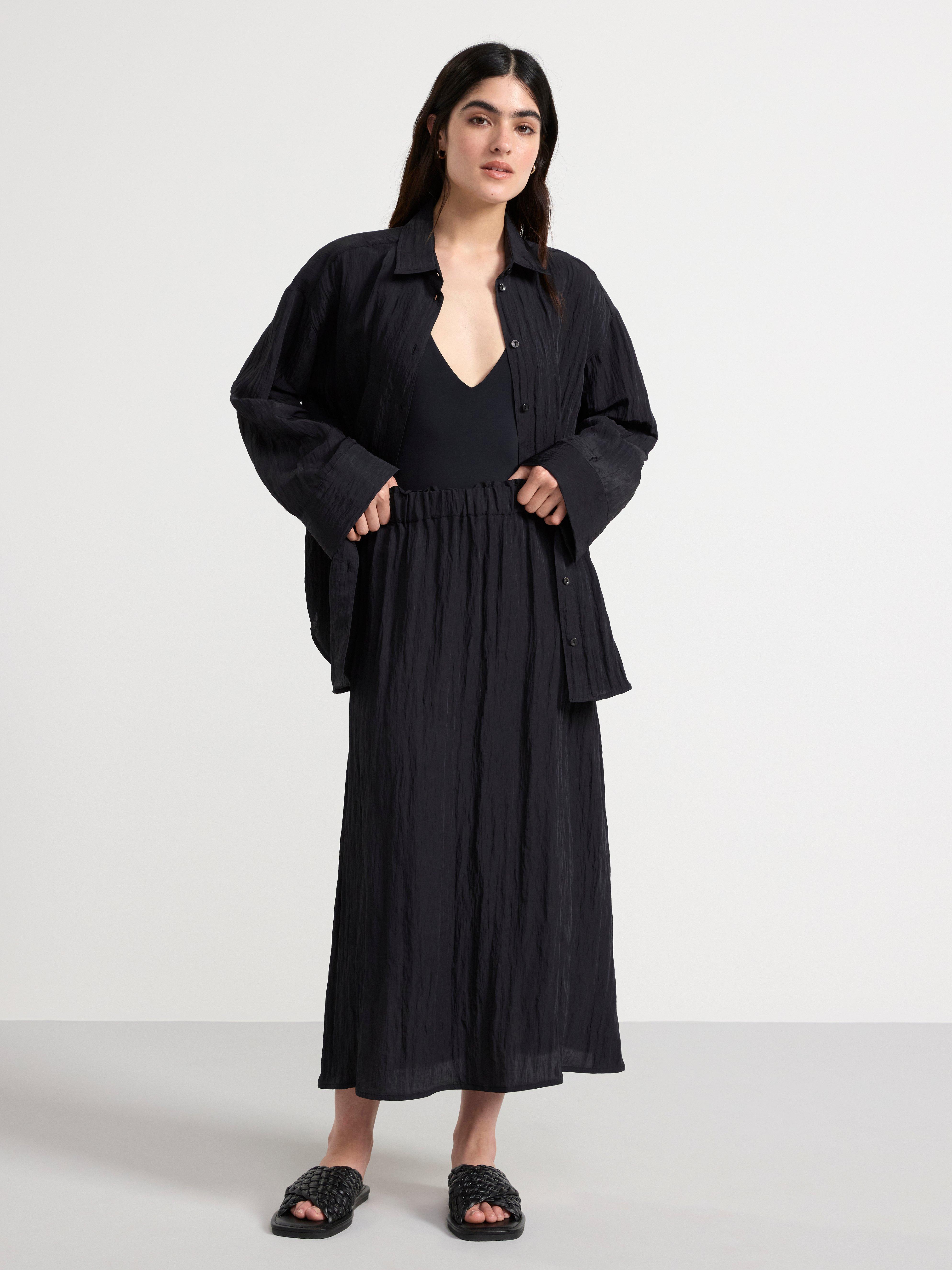 Crinkled long sleeve shirt Black