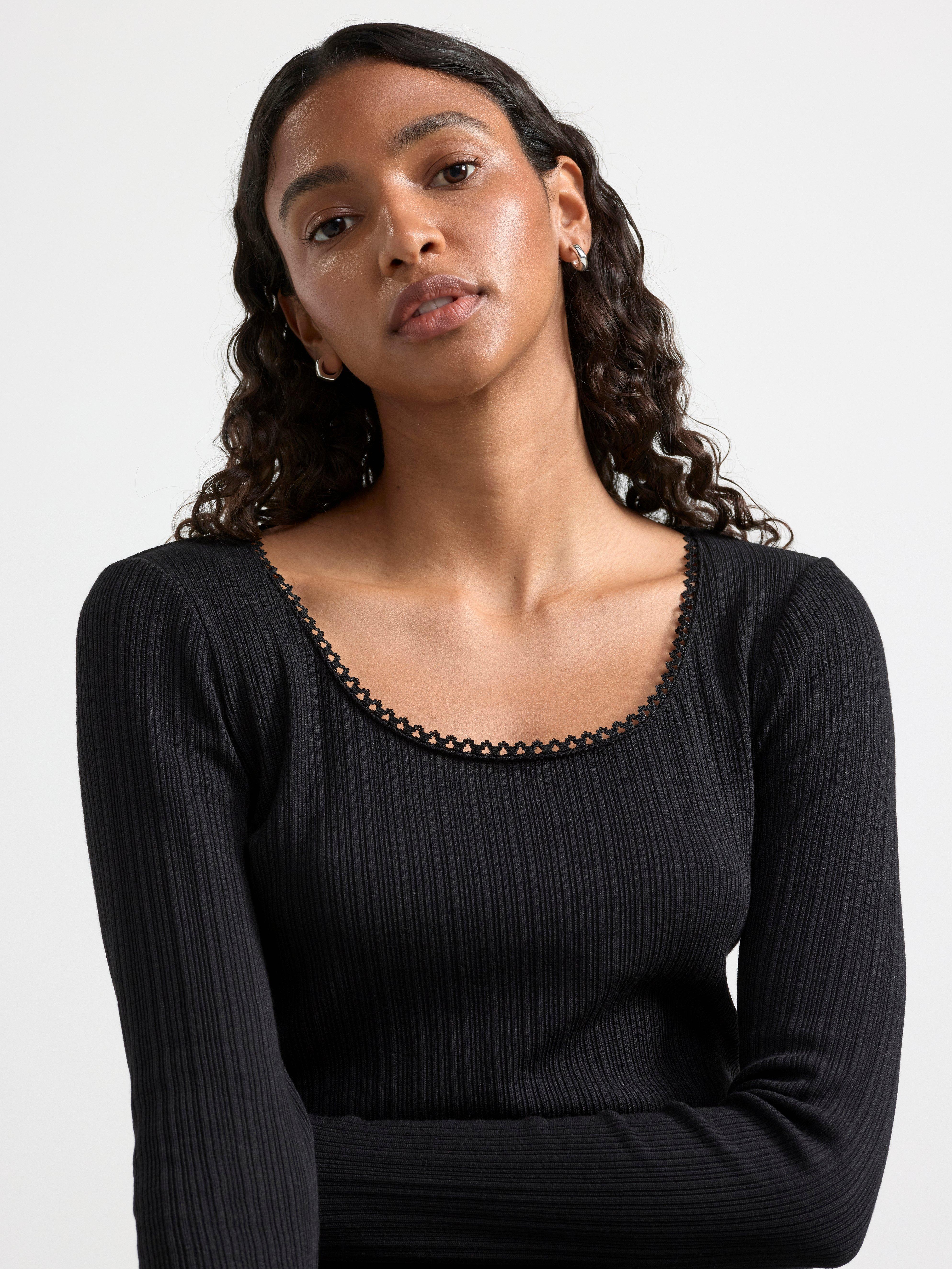 Ribbed long sleeve top Black