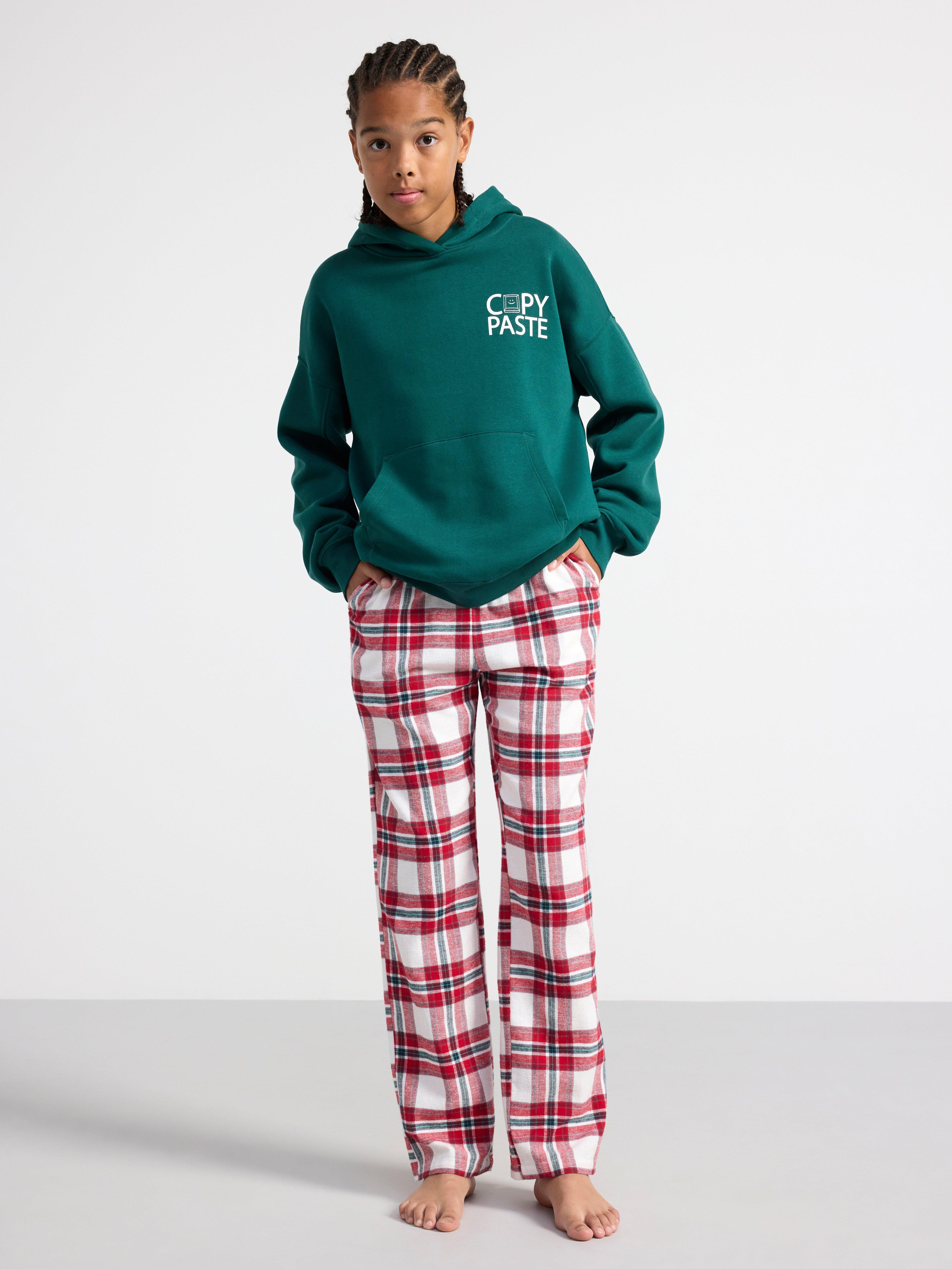 Pyjama trousers in flannel with checked pattern Light Dusty White