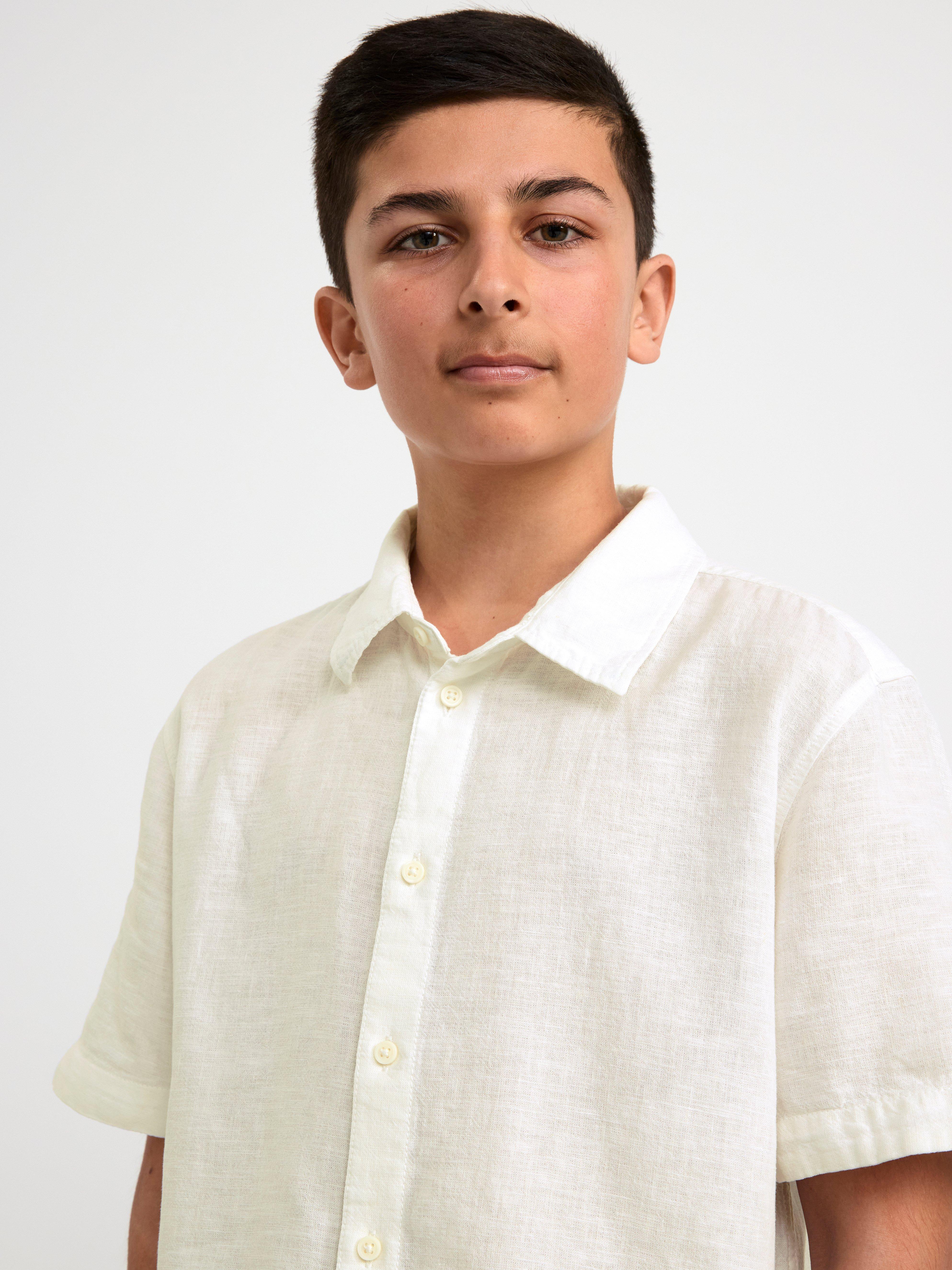 Short sleeved linen blend shirt Off White