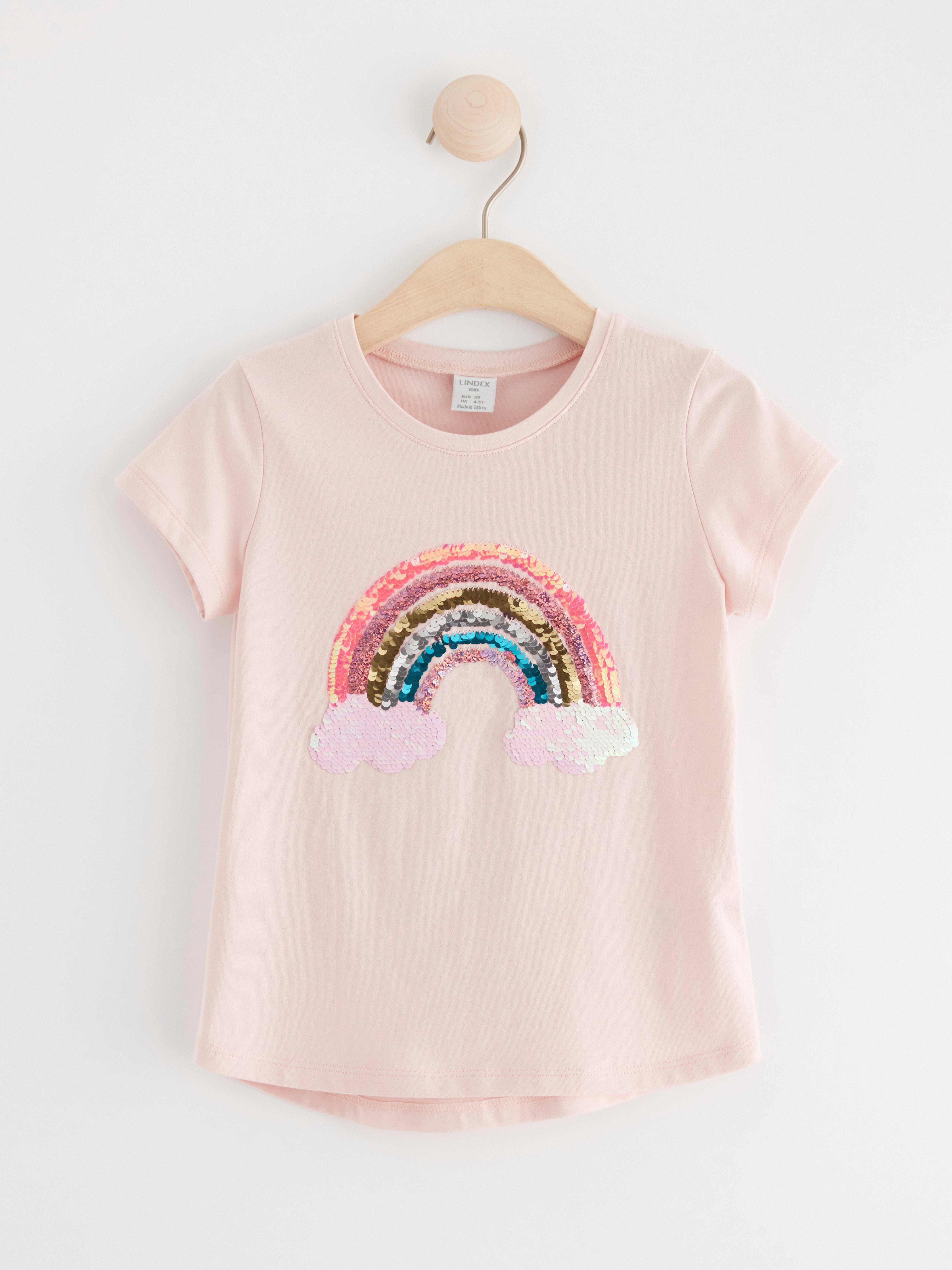 Short sleeve top with reversible sequins Light Dusty Pink