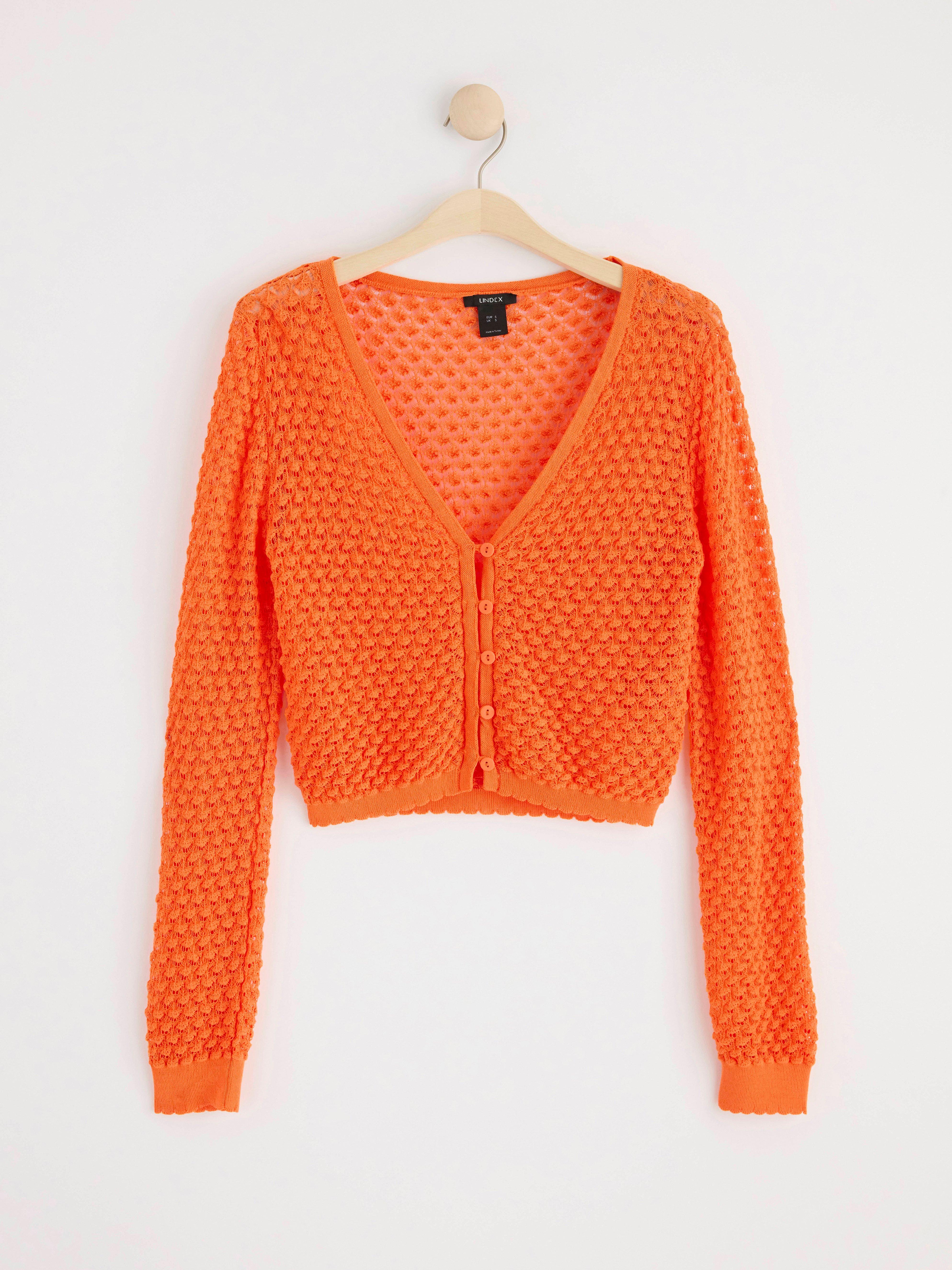 Pattern knit cardigan orange