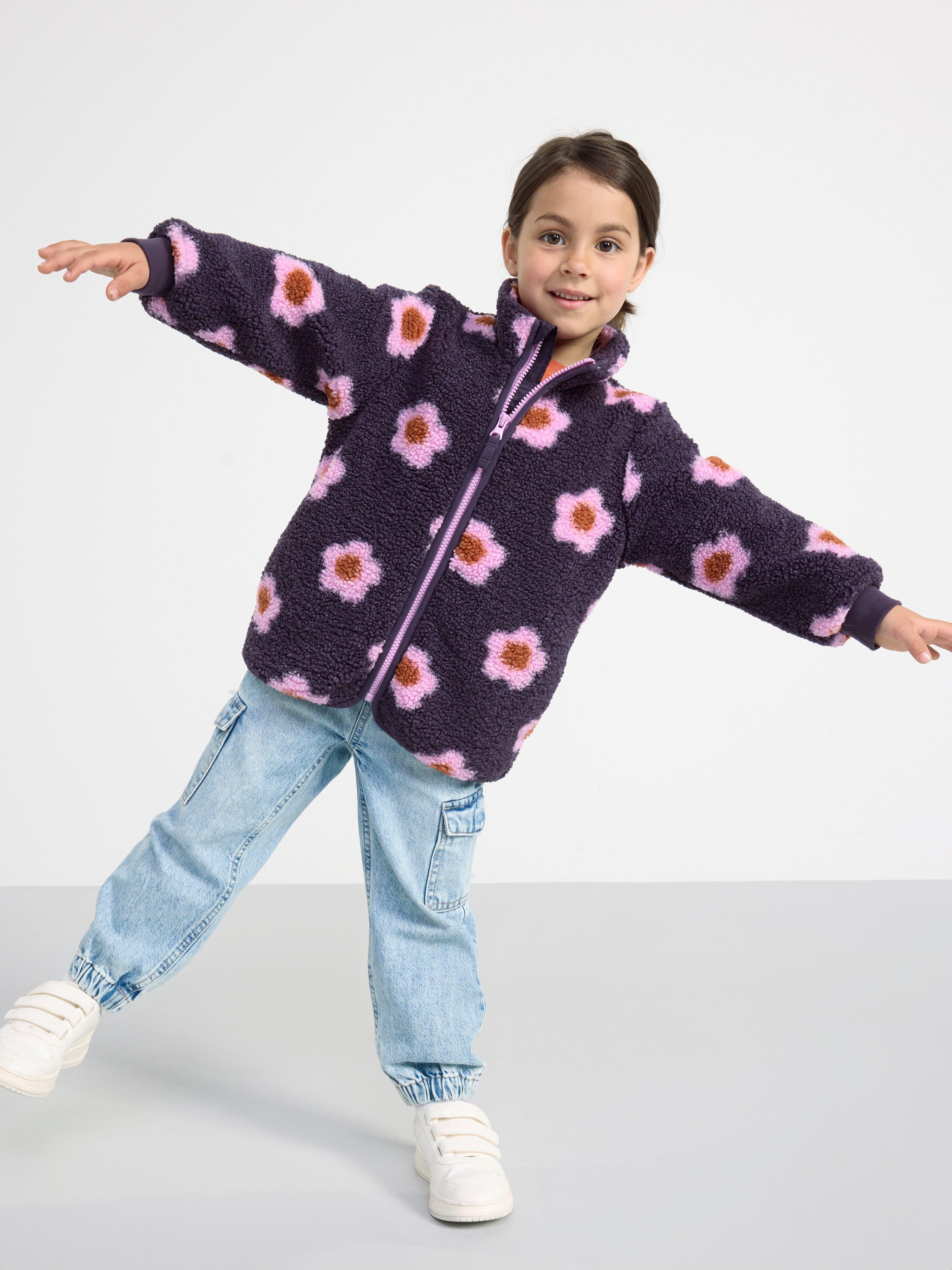 Pile jacket with flowers Dark Lilac