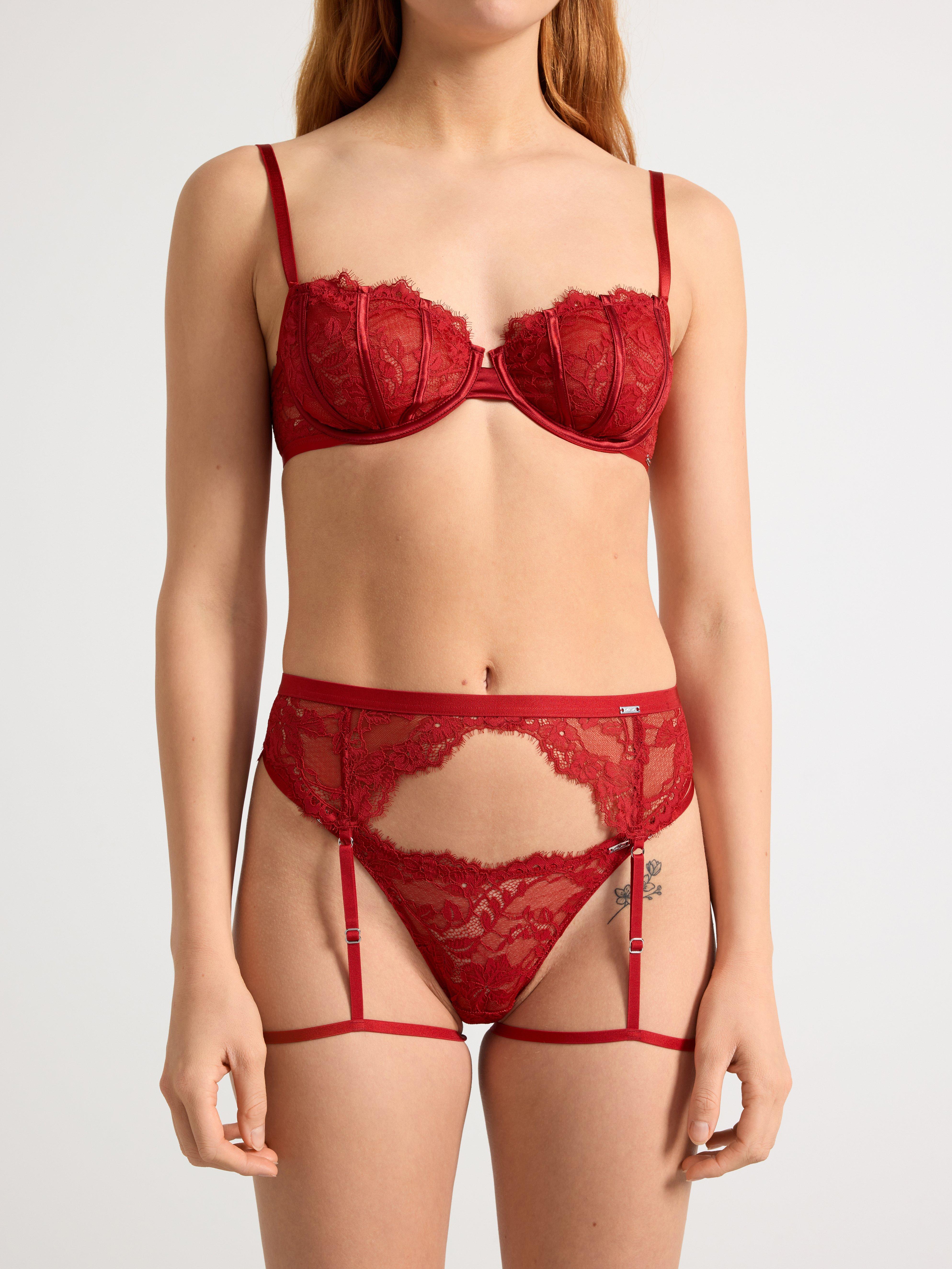 Suspender belt in lace Dark Red