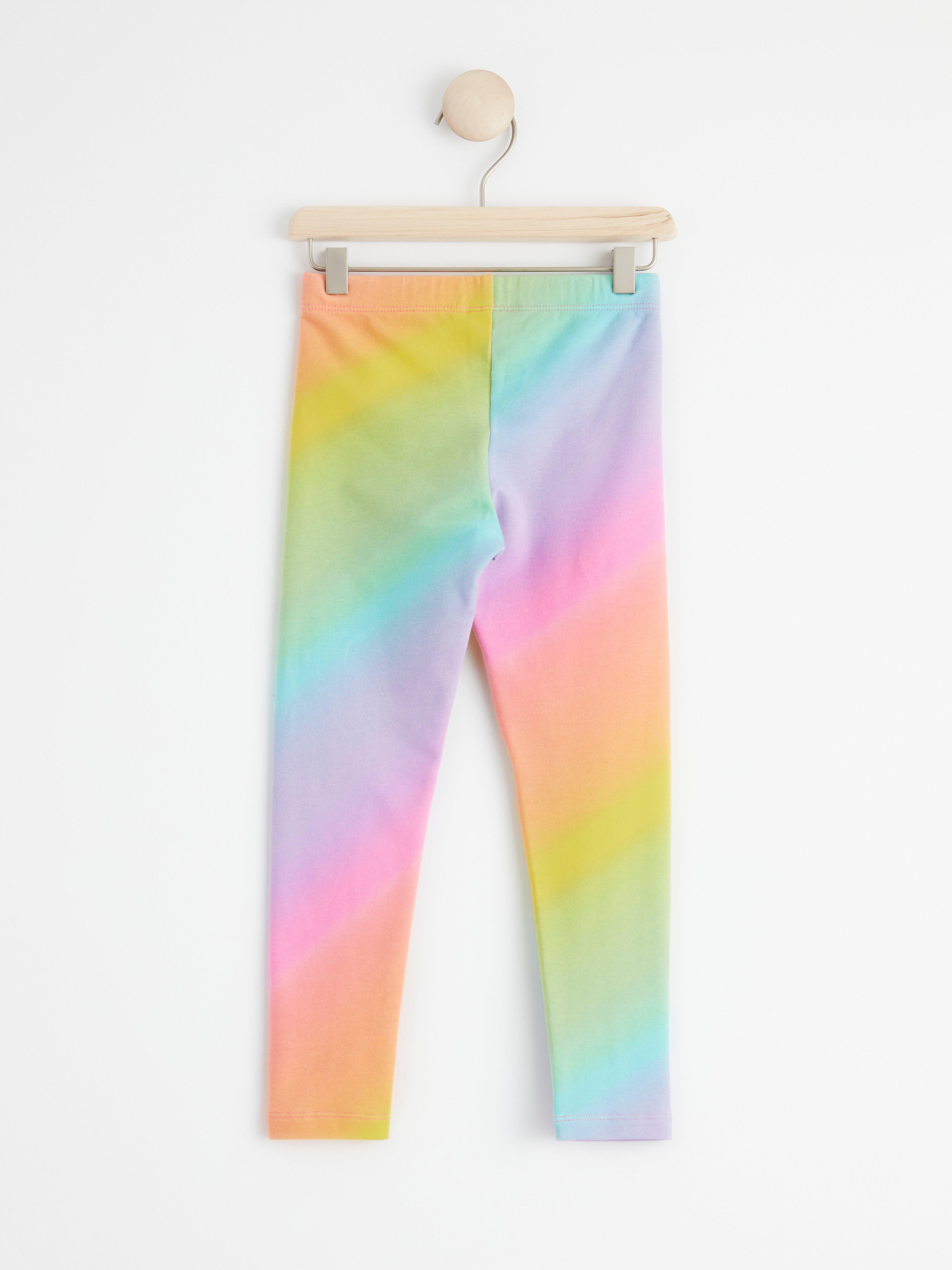 Leggings with rainbow print and brushed inside Pink