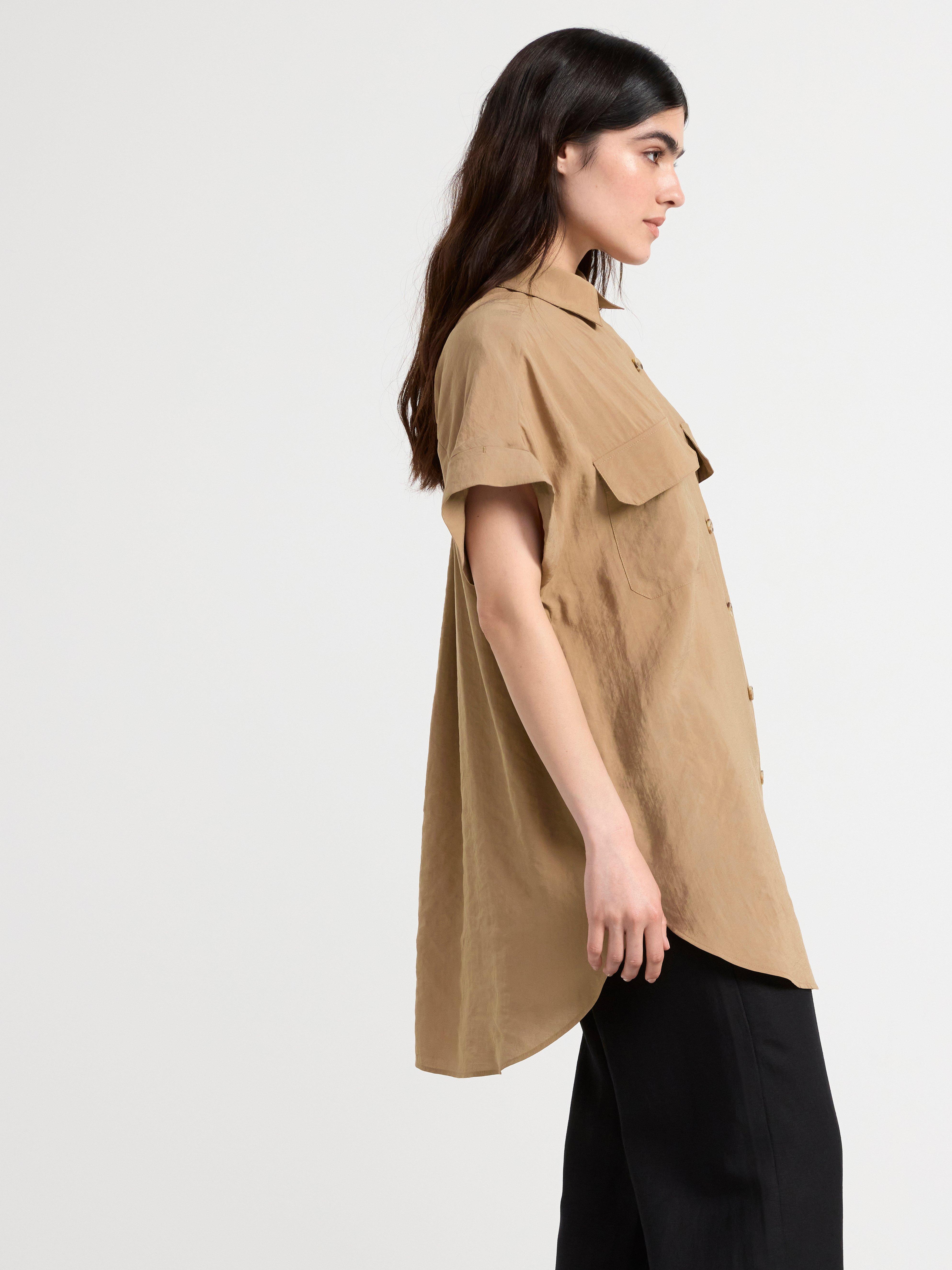 Short sleeve blouse with pockets Light dusty  Brown