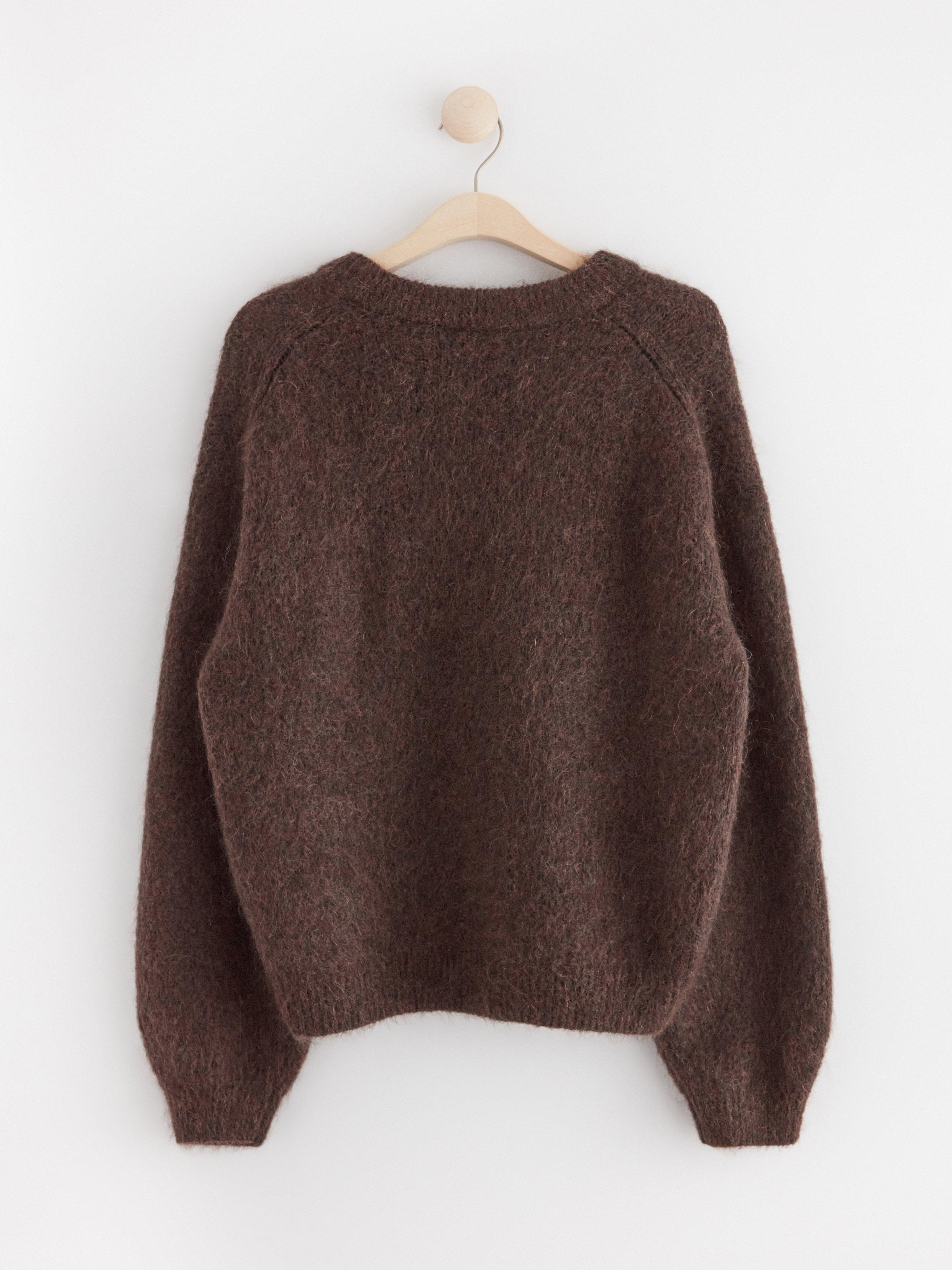 Knitted jumper in mohair blend brown