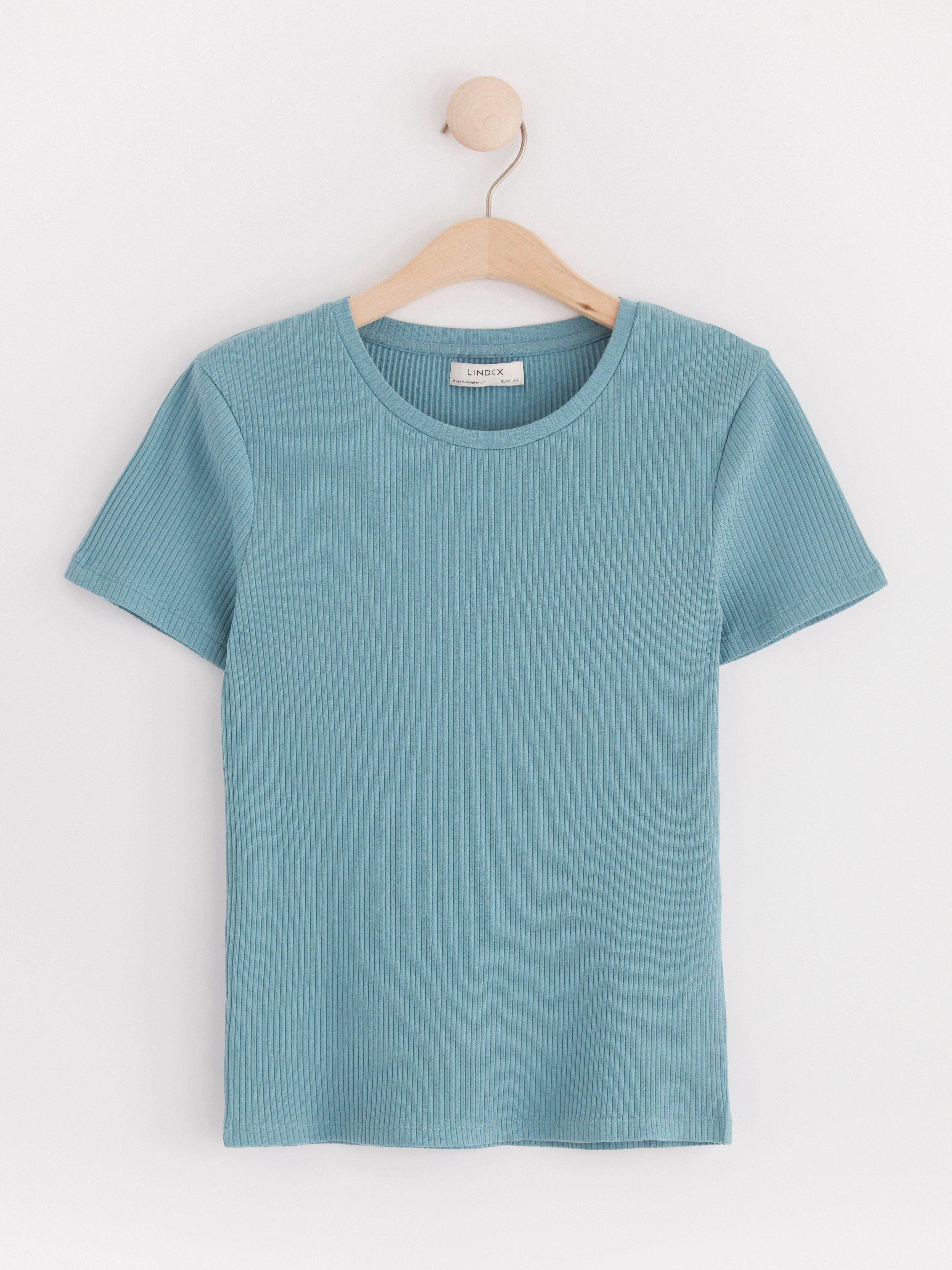 Ribbed short sleeve top Dusty Blue