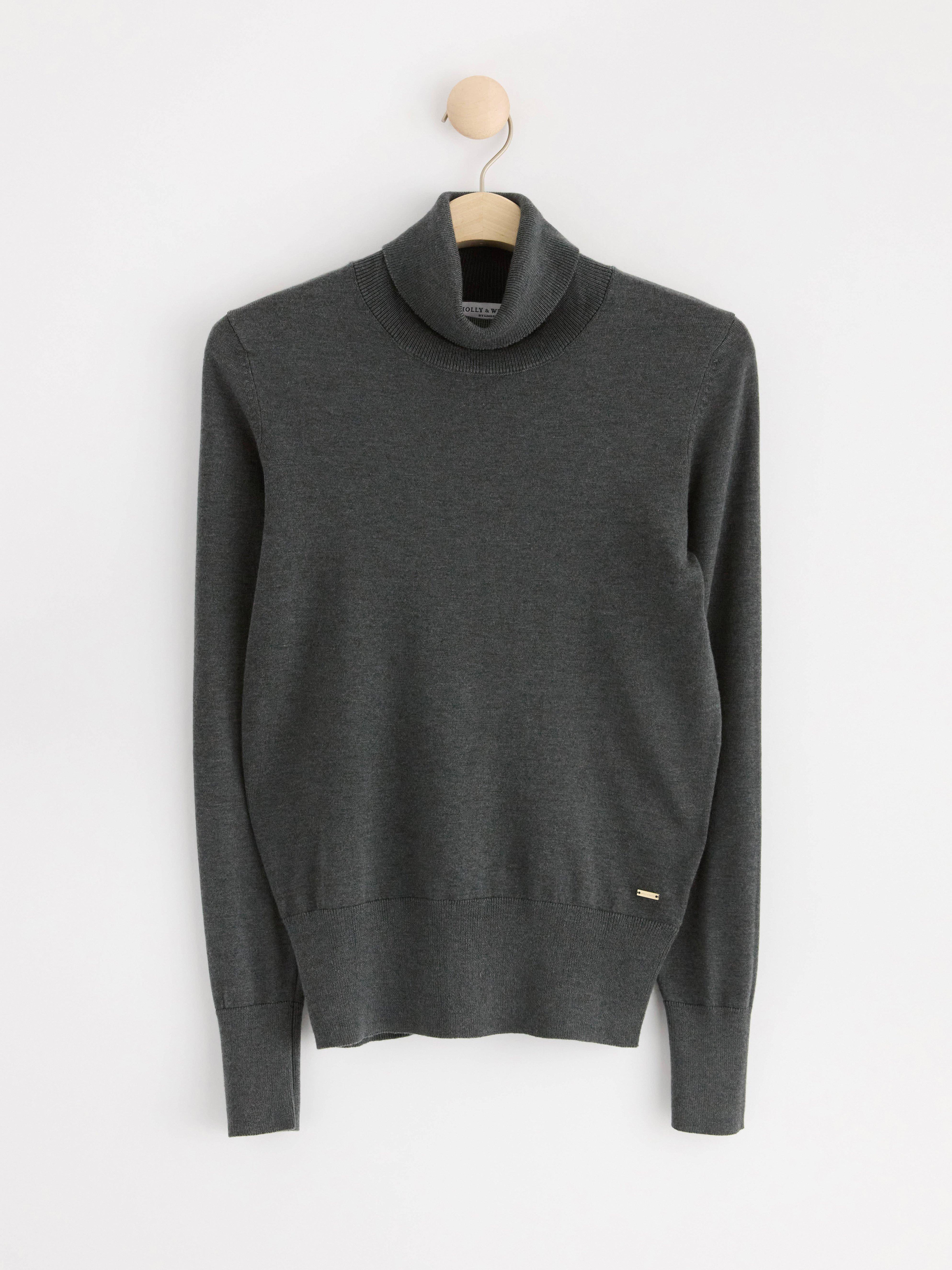 Fine-knit roll neck top Dark Grey Melange