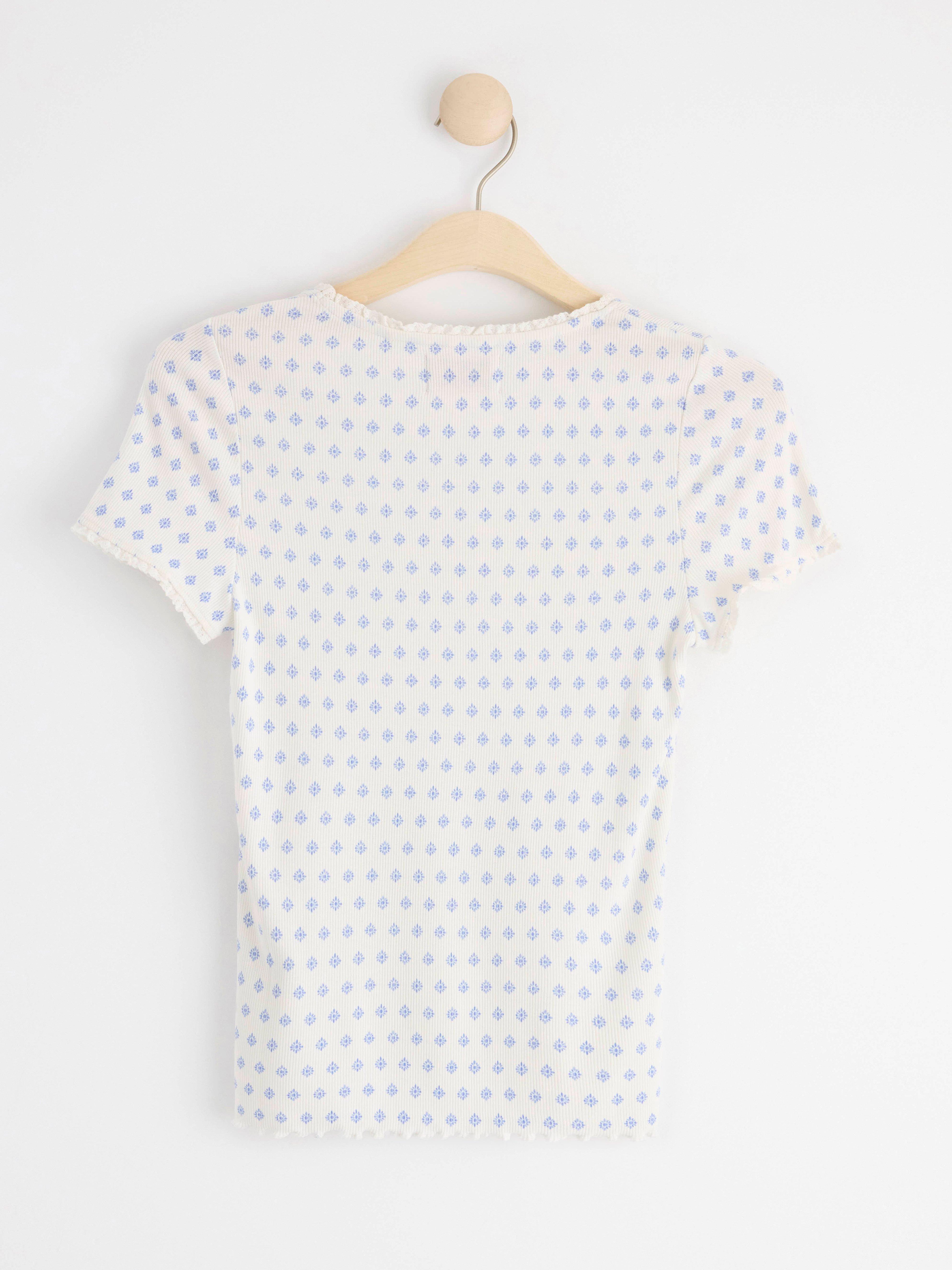 Ribbed top with flowers Off White