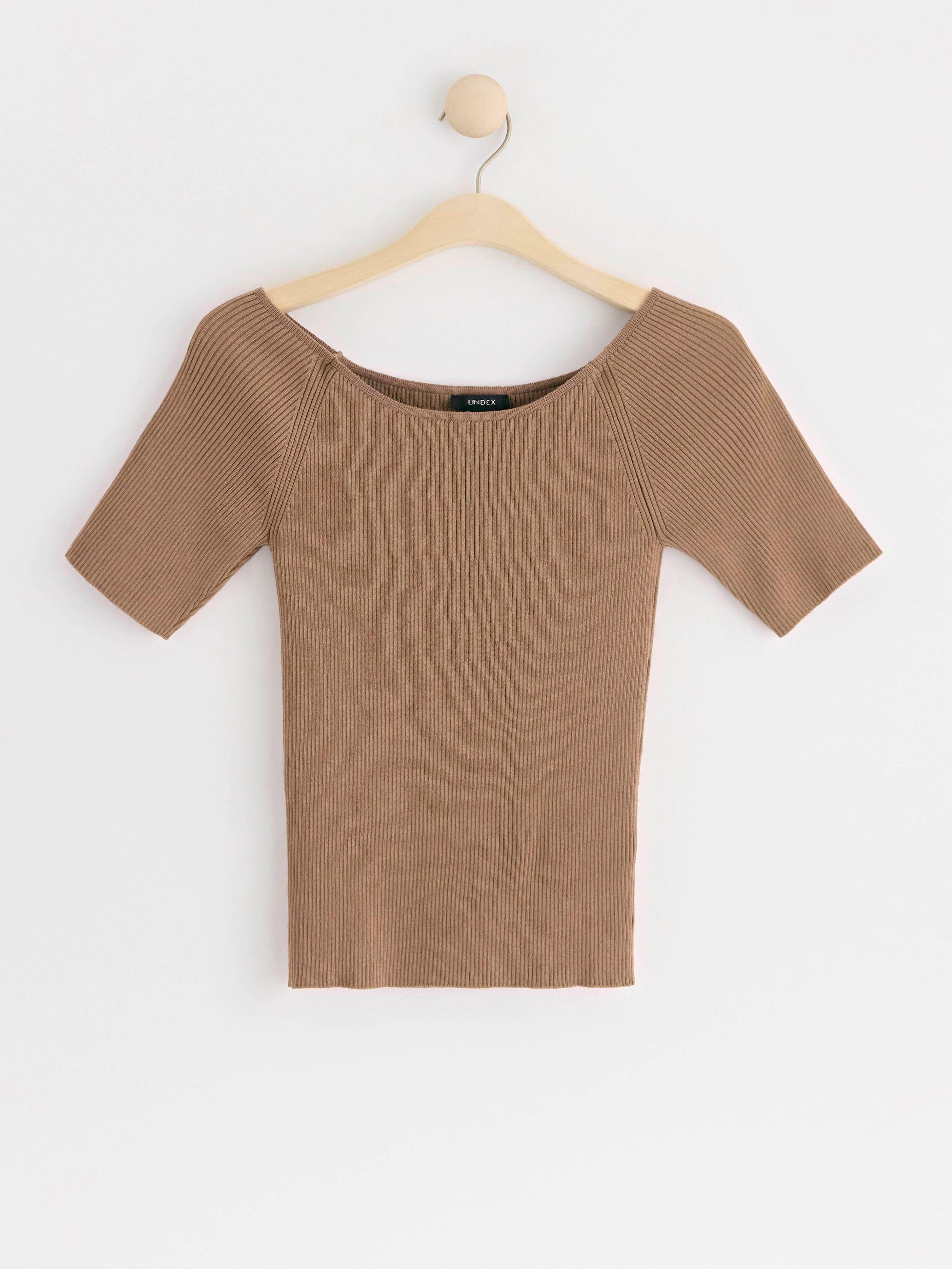 Ribbed short sleeve top brown