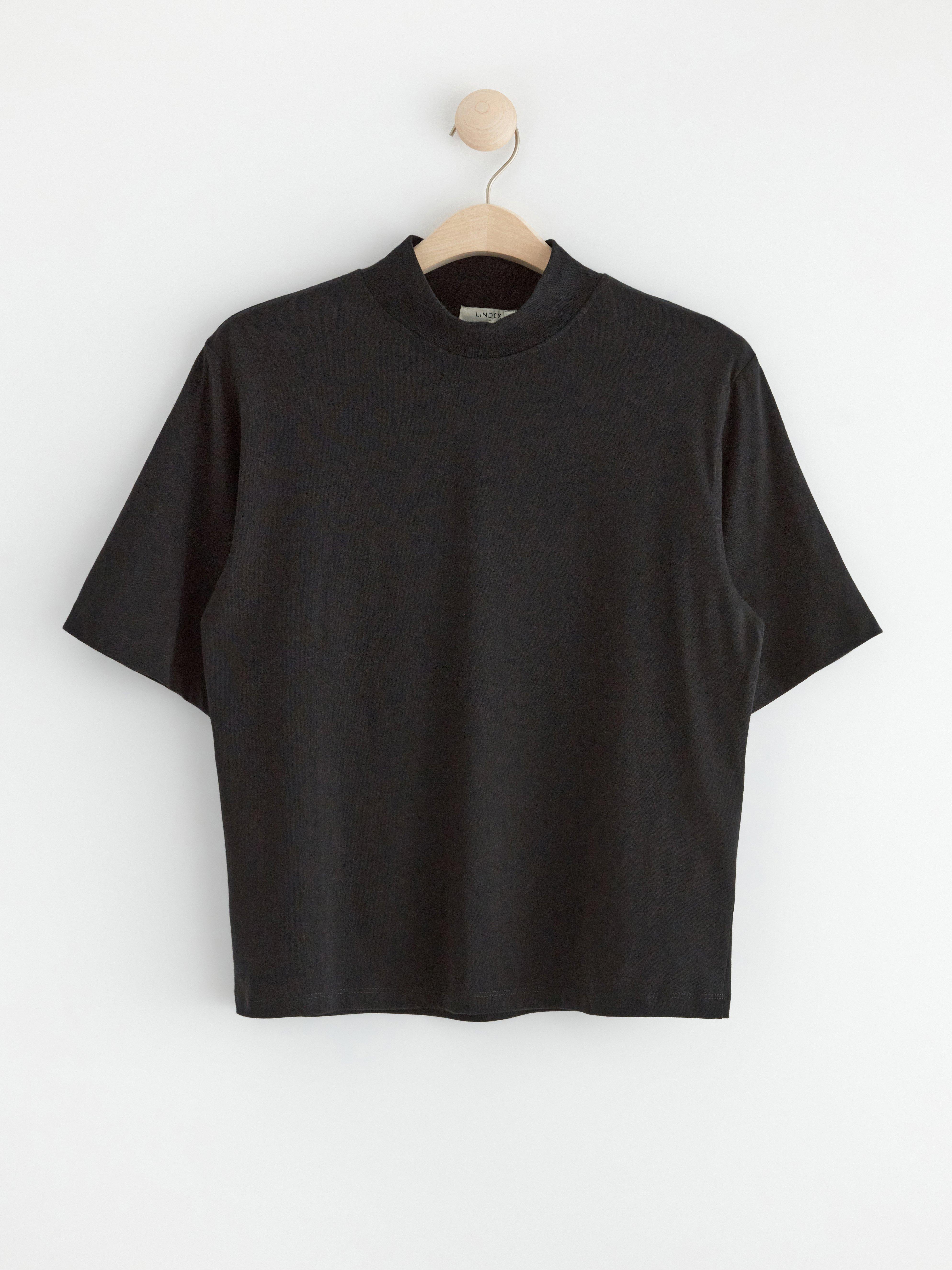 Short sleeve top with mock neck Black