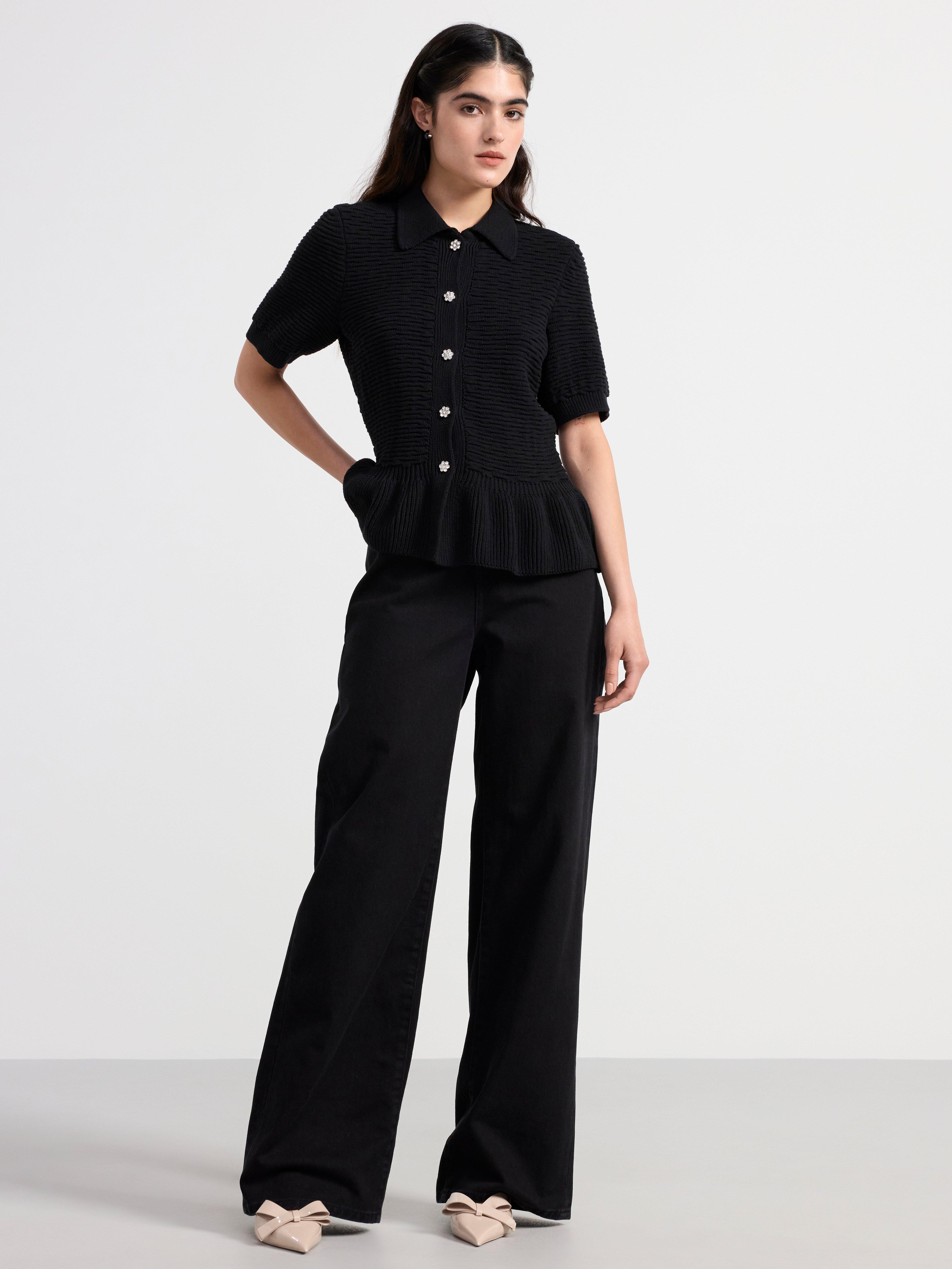 Knitted cardigan with short sleeves Black