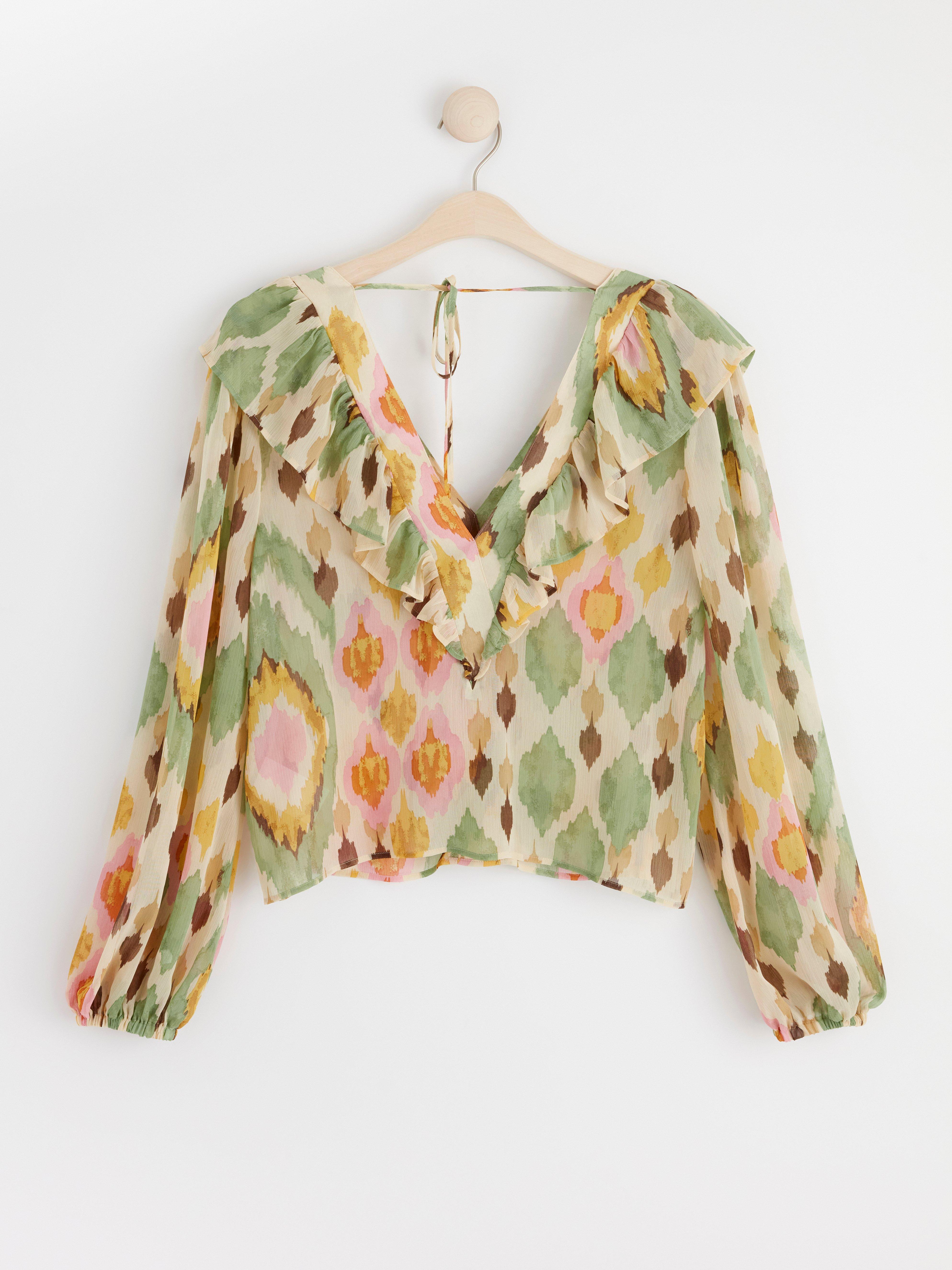 Long sleeve chiffon blouse Light beige