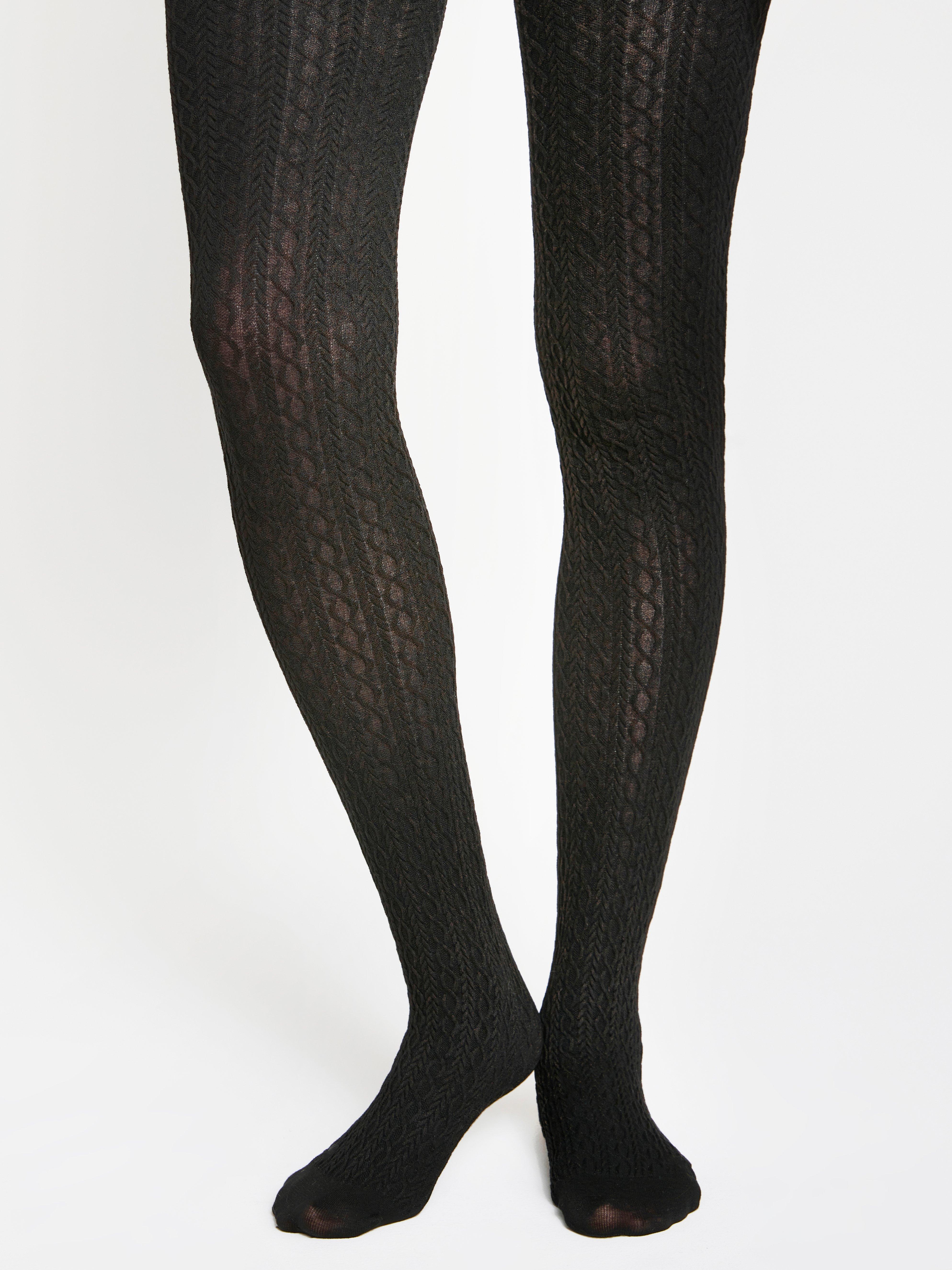 Cable knit tights Black