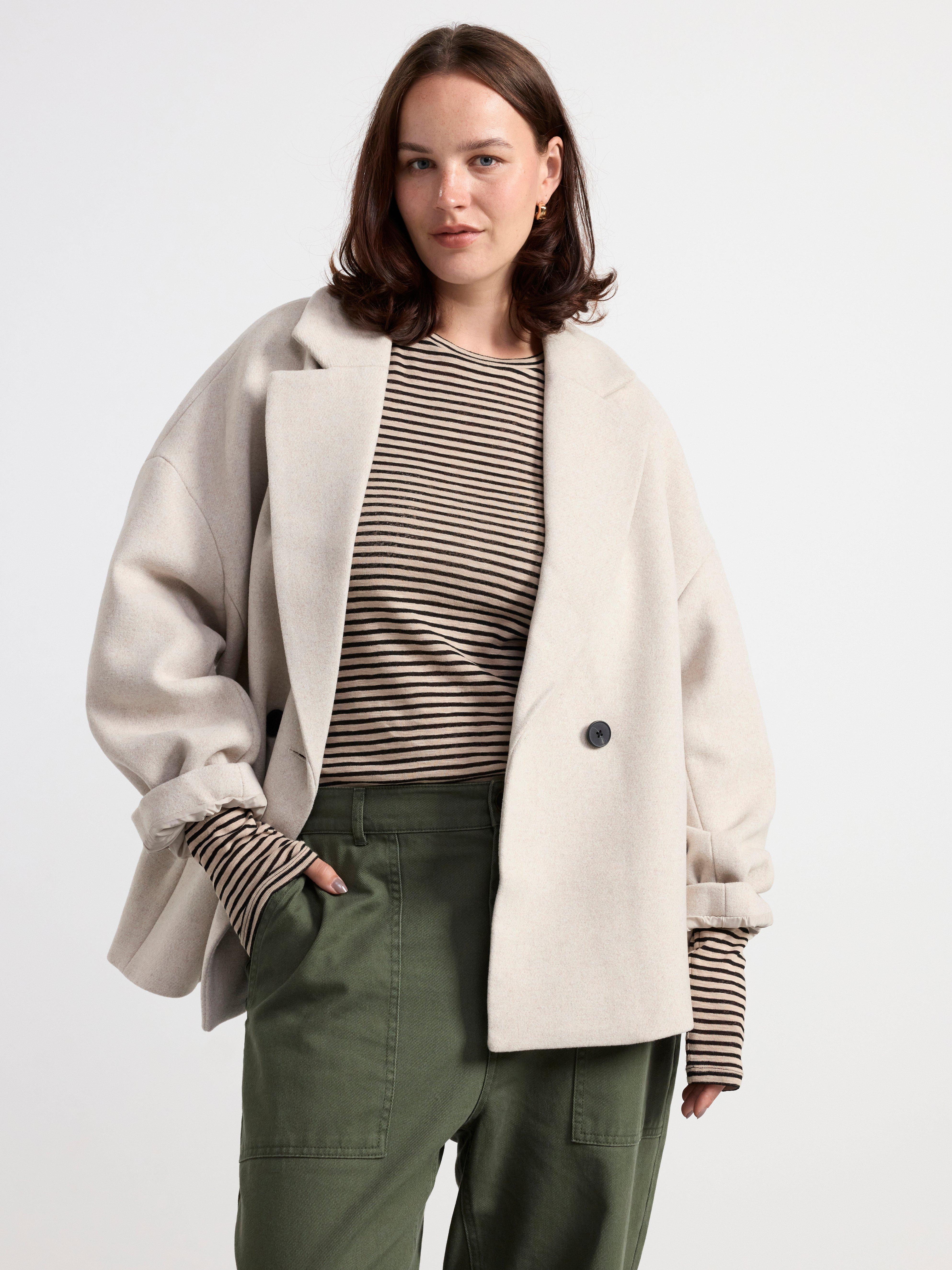 Jacket in wool blend with double button closure Light Beige Melange