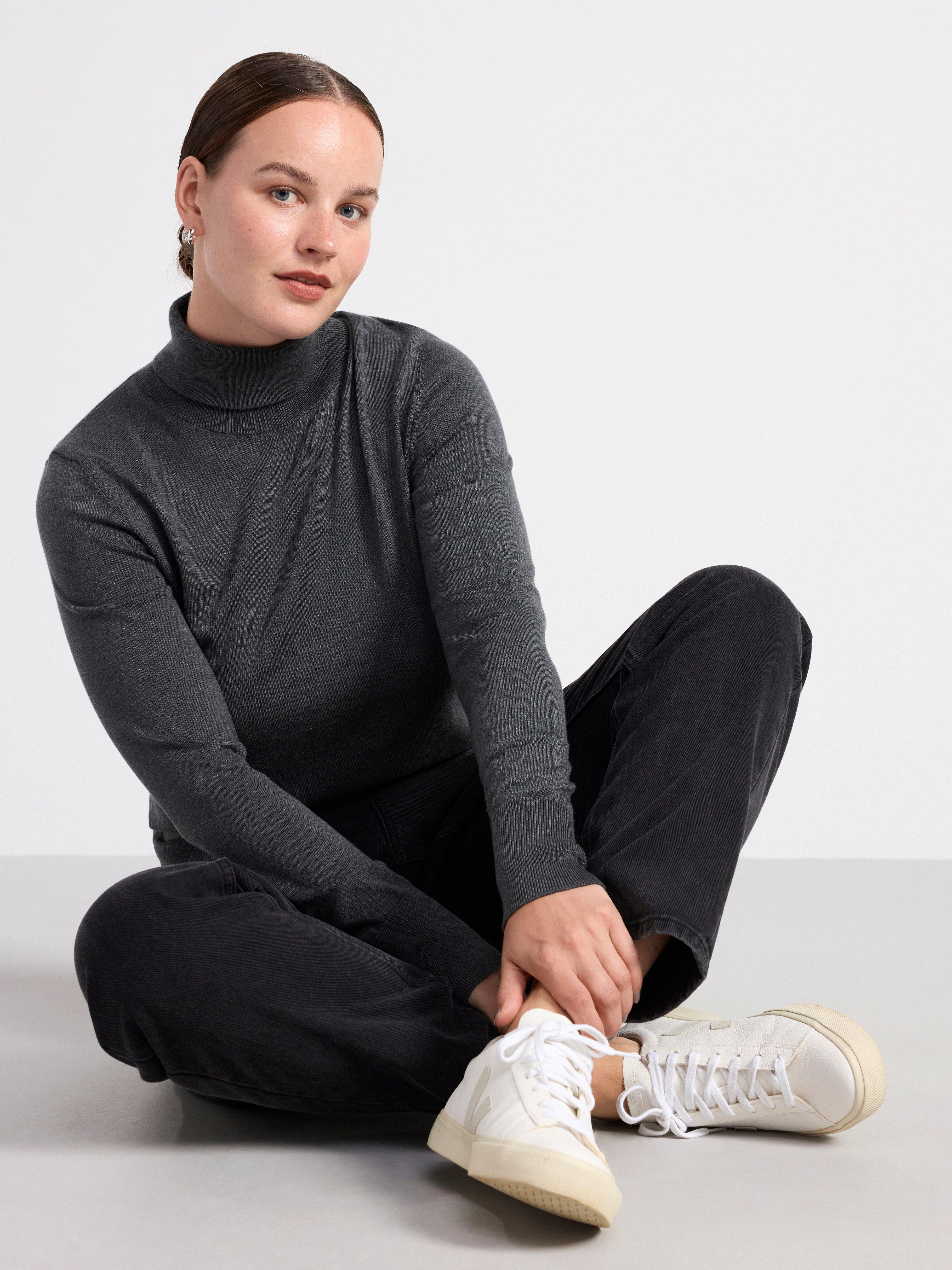Fine-knit roll neck top Dark Grey Melange