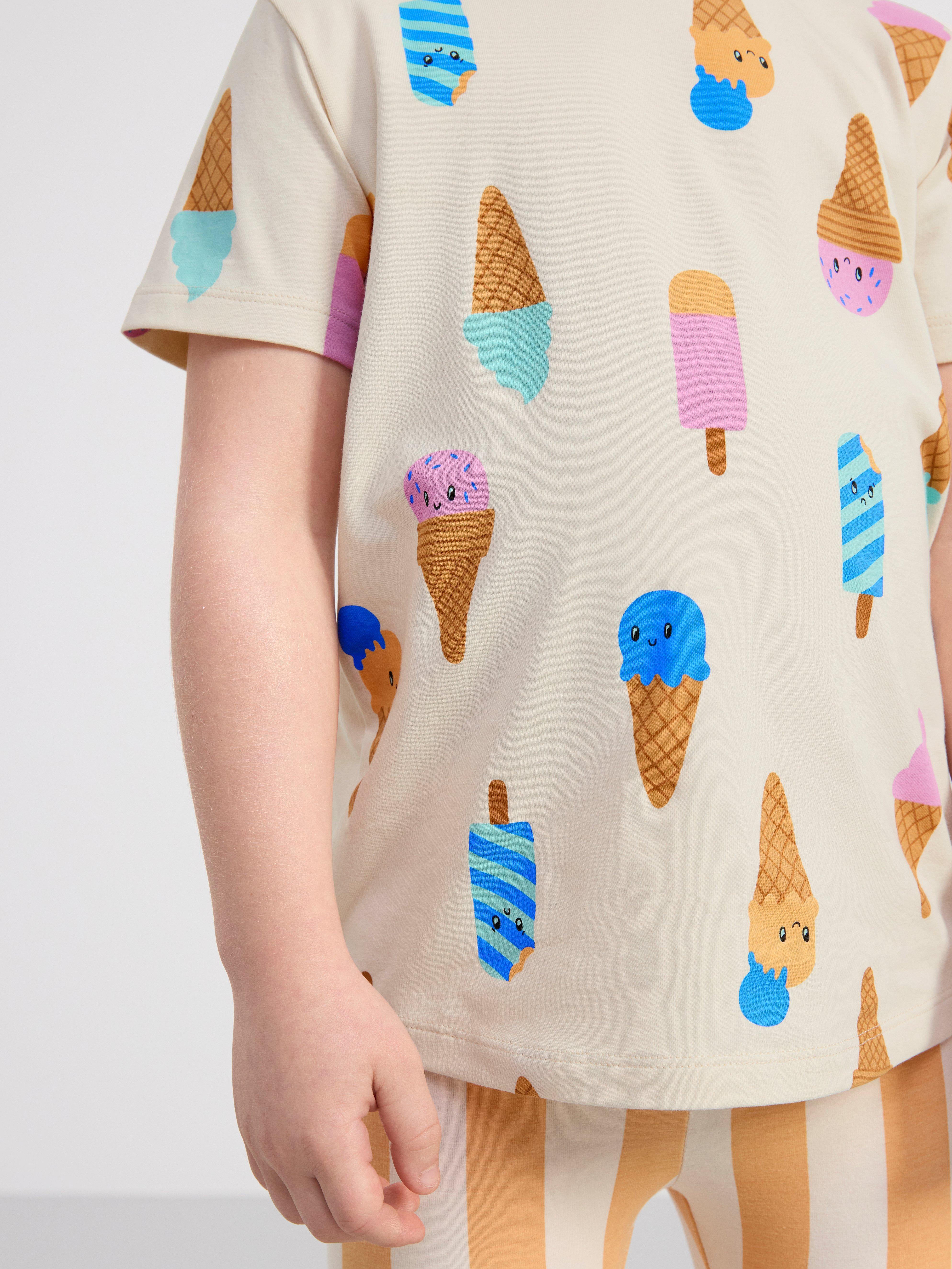 Short sleeve top with ice cream print Light Beige