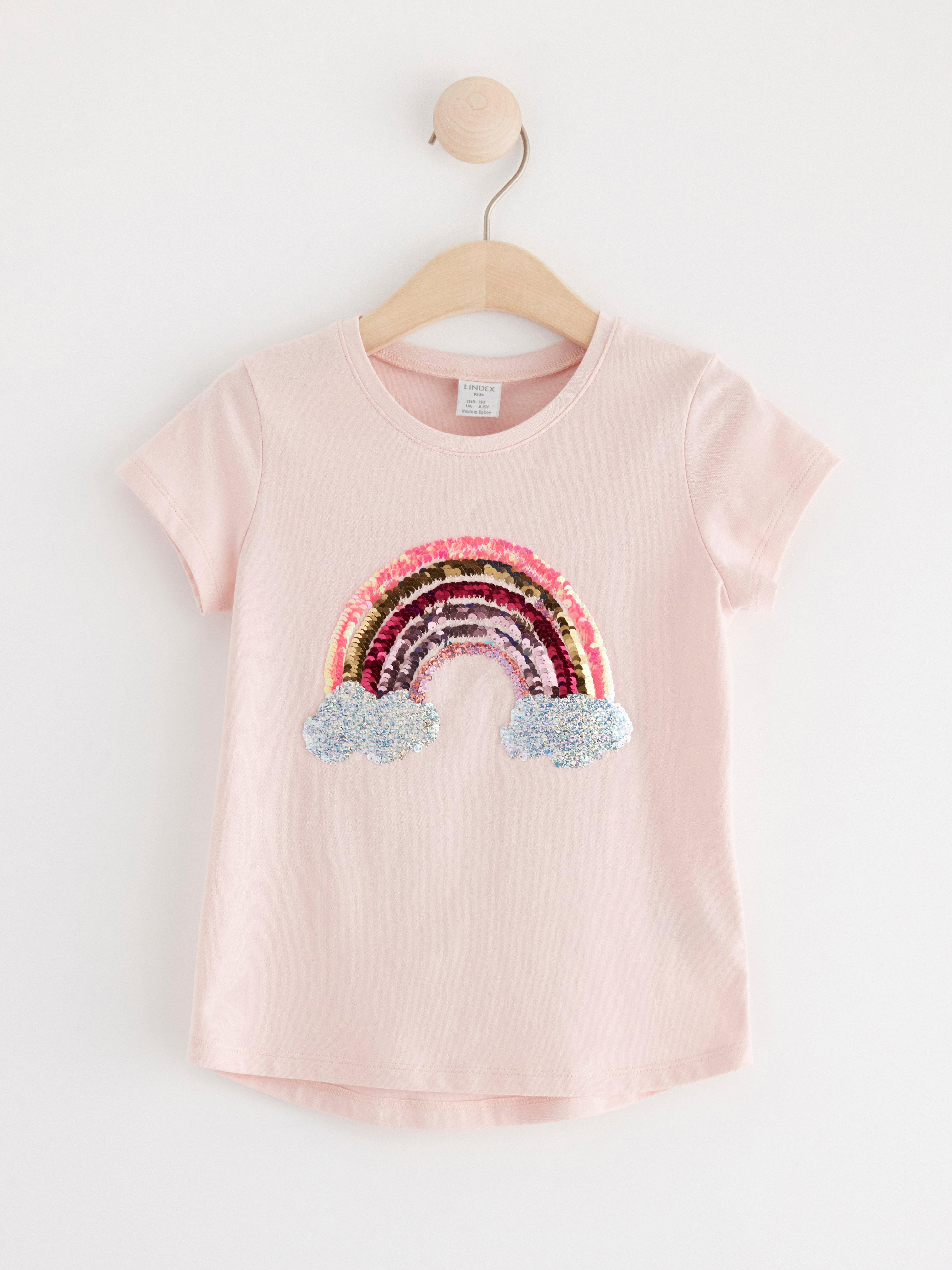 Short sleeve top with reversible sequins Light Dusty Pink