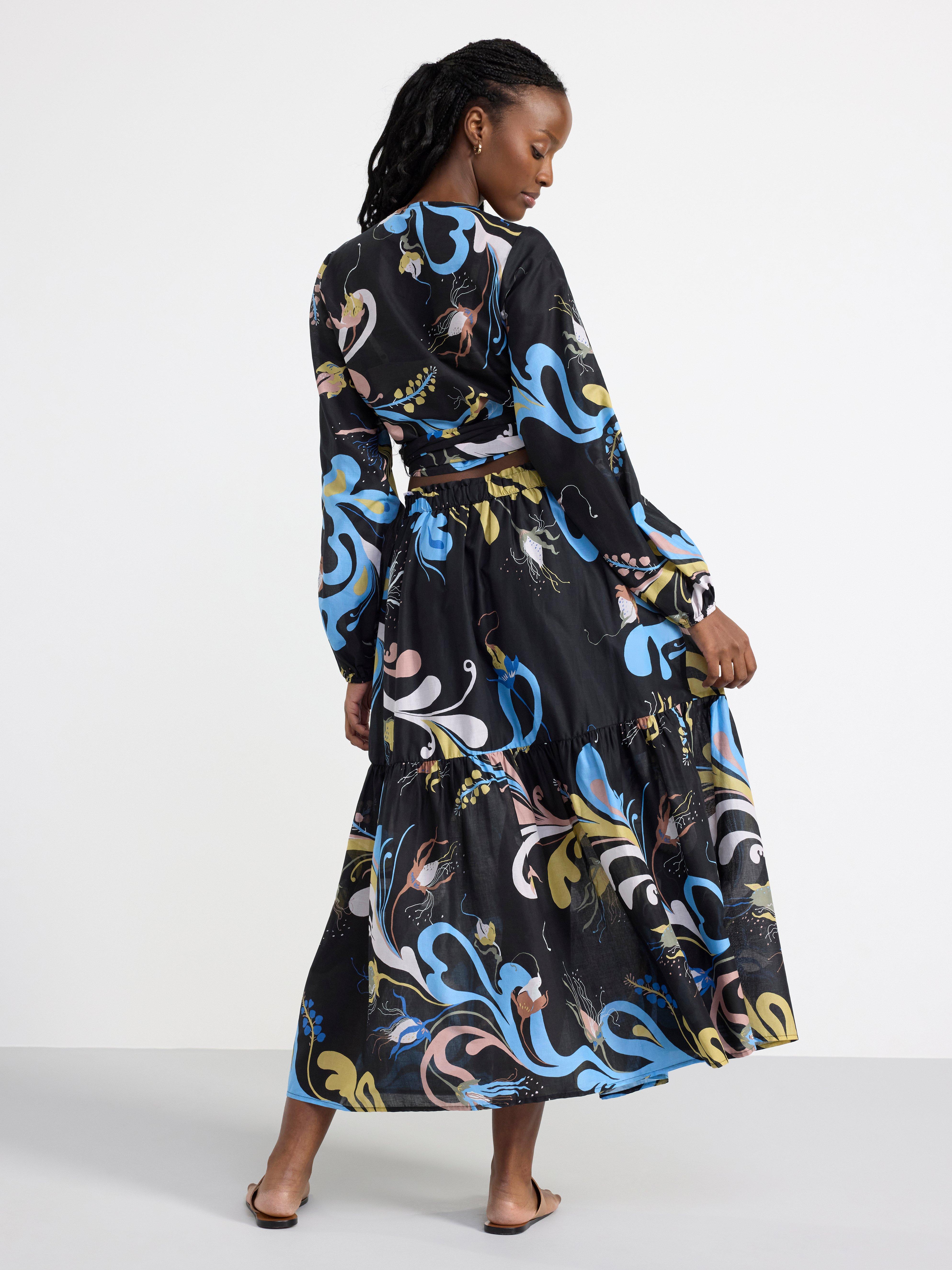 Tiered midi skirt Black