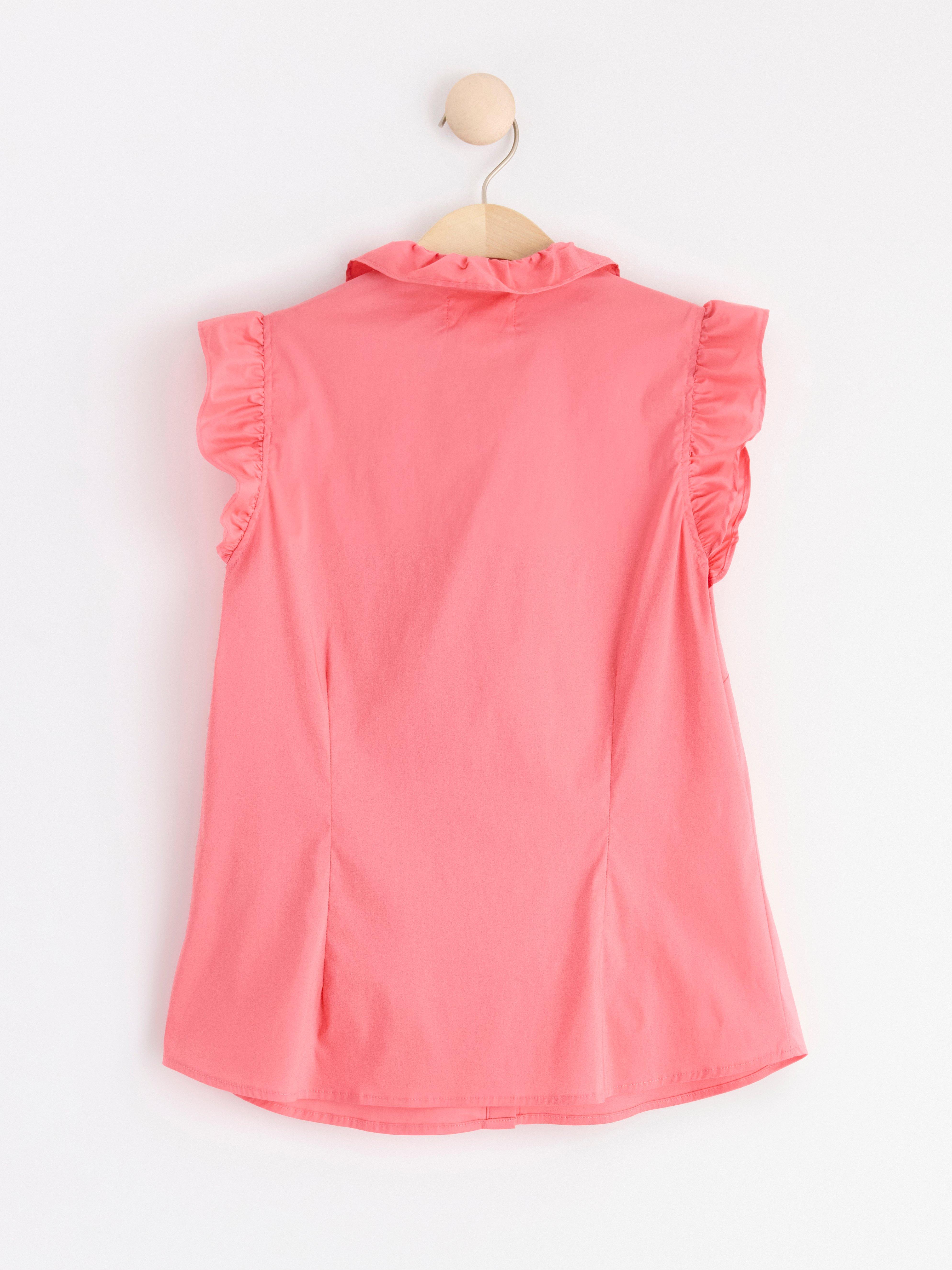 Sleeveless blouse with frills Dark Pink
