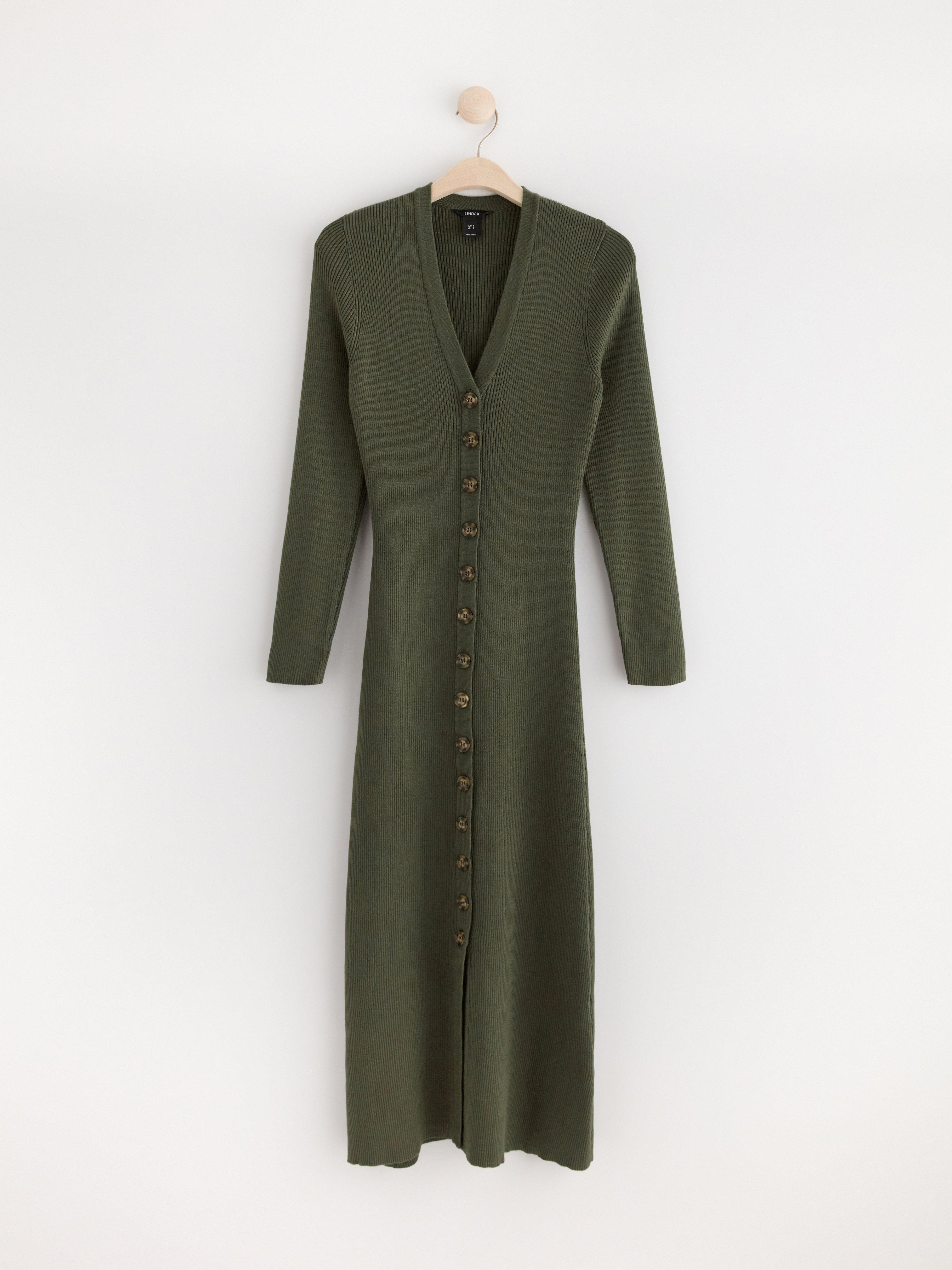 Knitted buttoned midi dress Dark Khaki