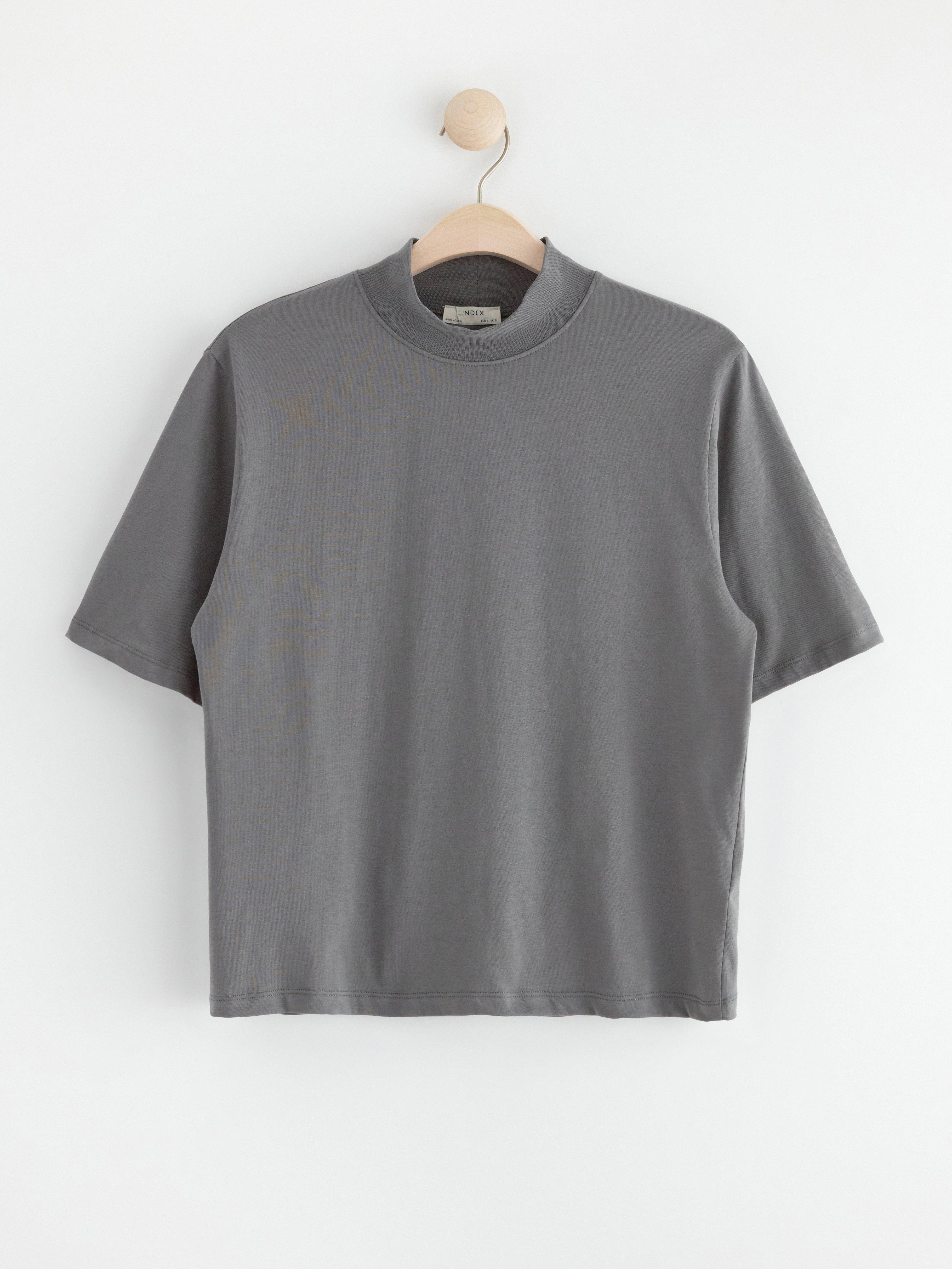 Short sleeve top with mock neck Dark Grey