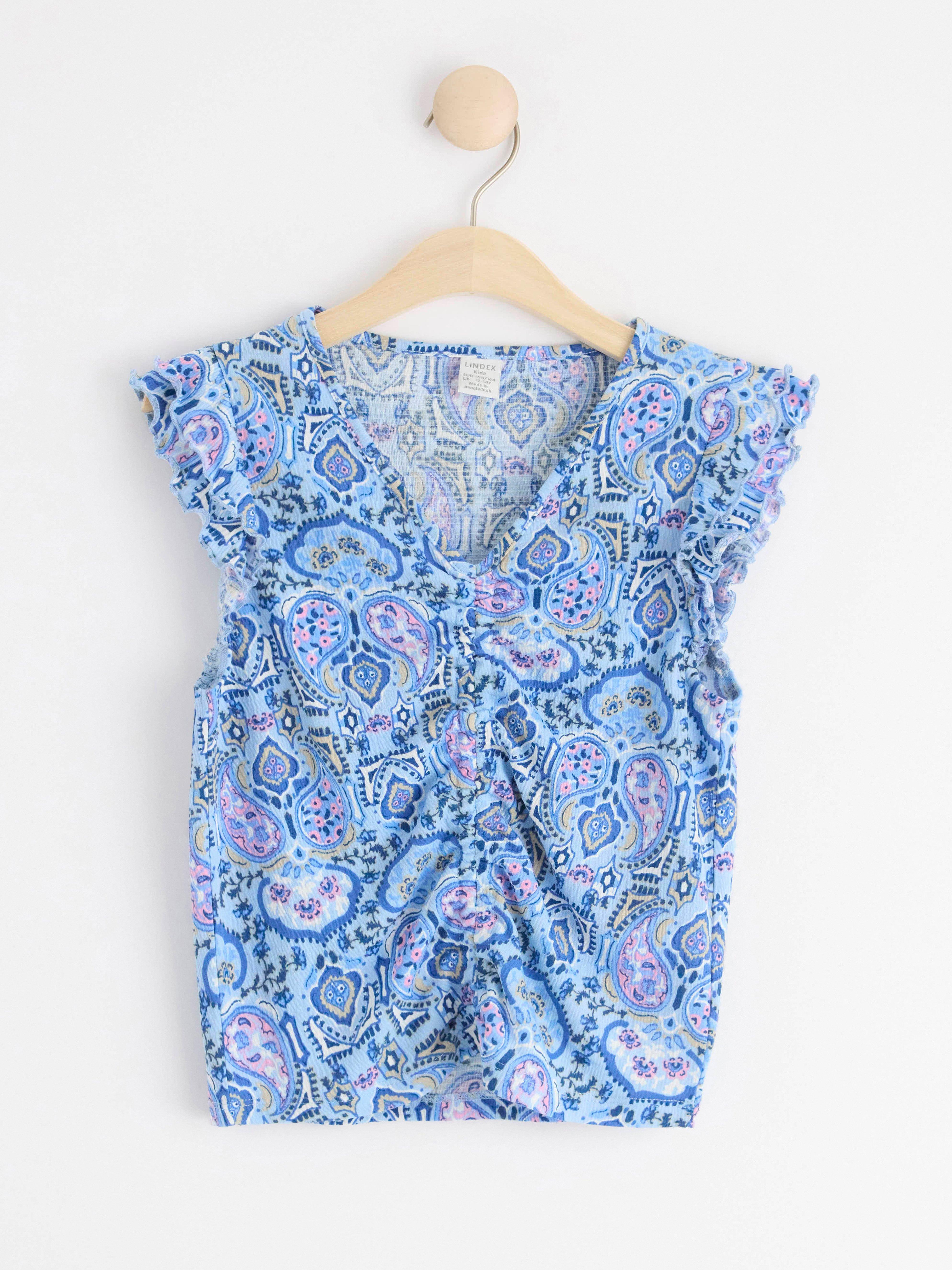 Cropped top with frill sleeves Light Blue