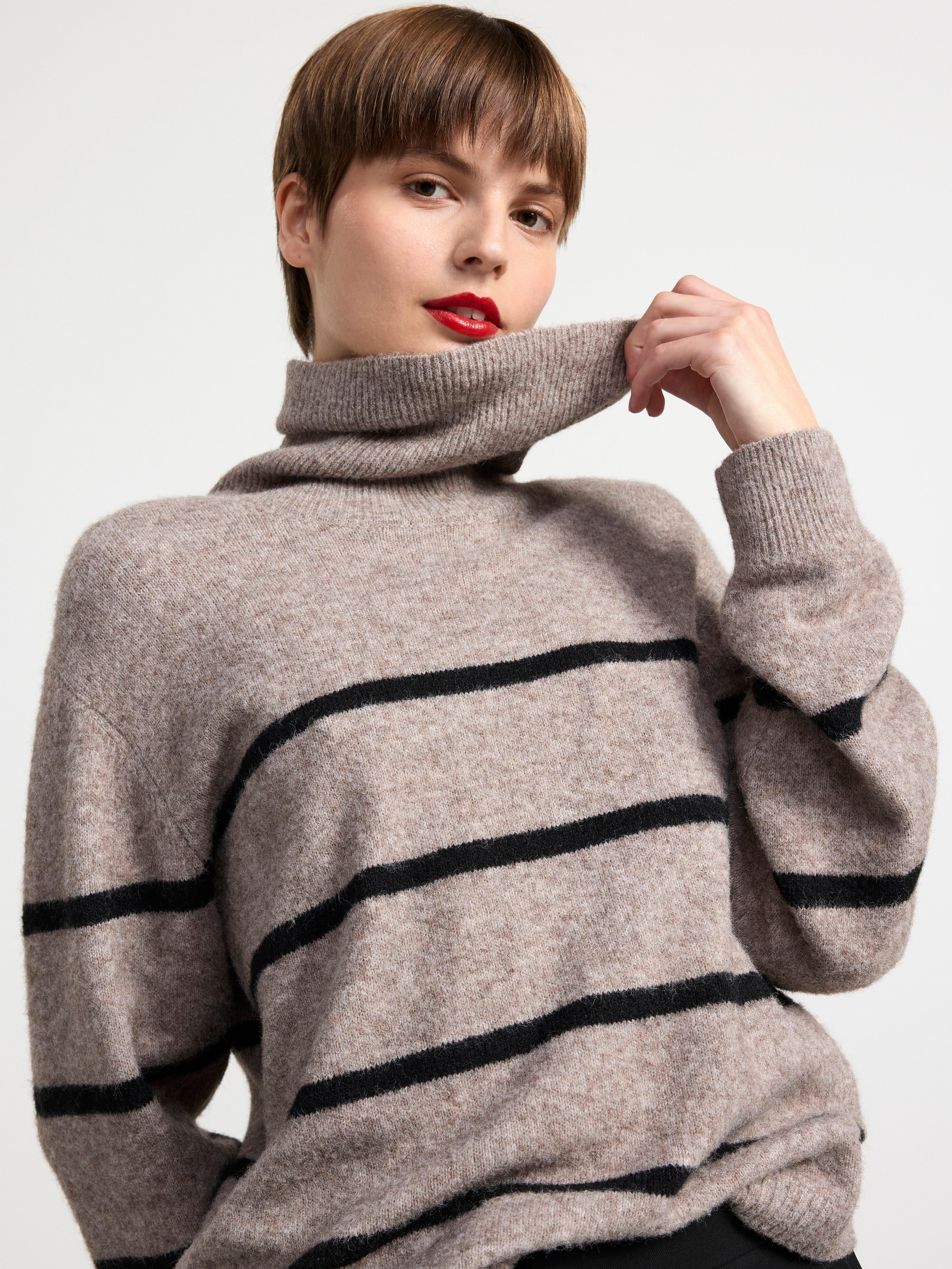 Knitted jumper with stripes Brown melange
