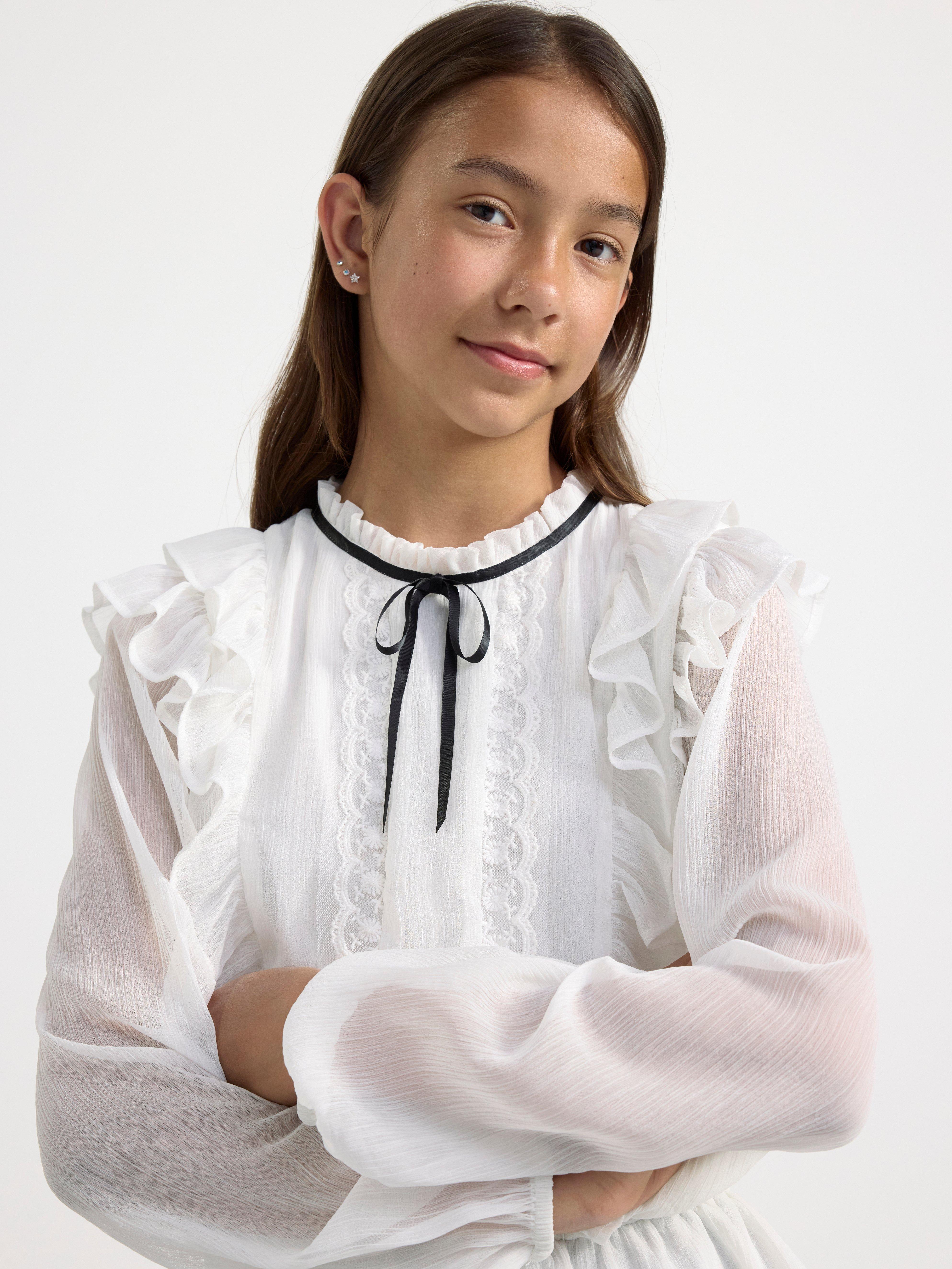 Blouse in chiffon with bow Light Dusty White