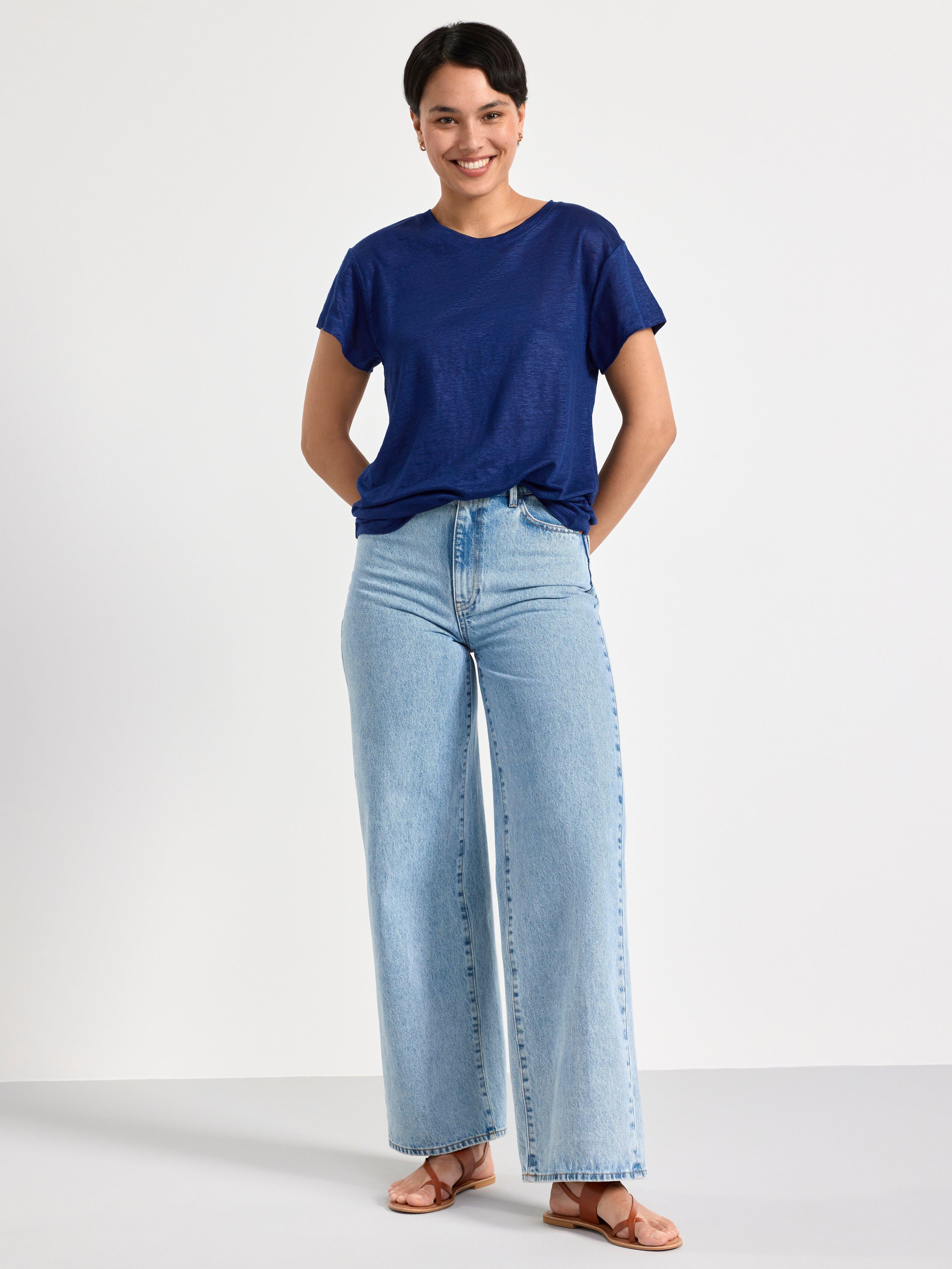 Short seleeve linen top Dark blue