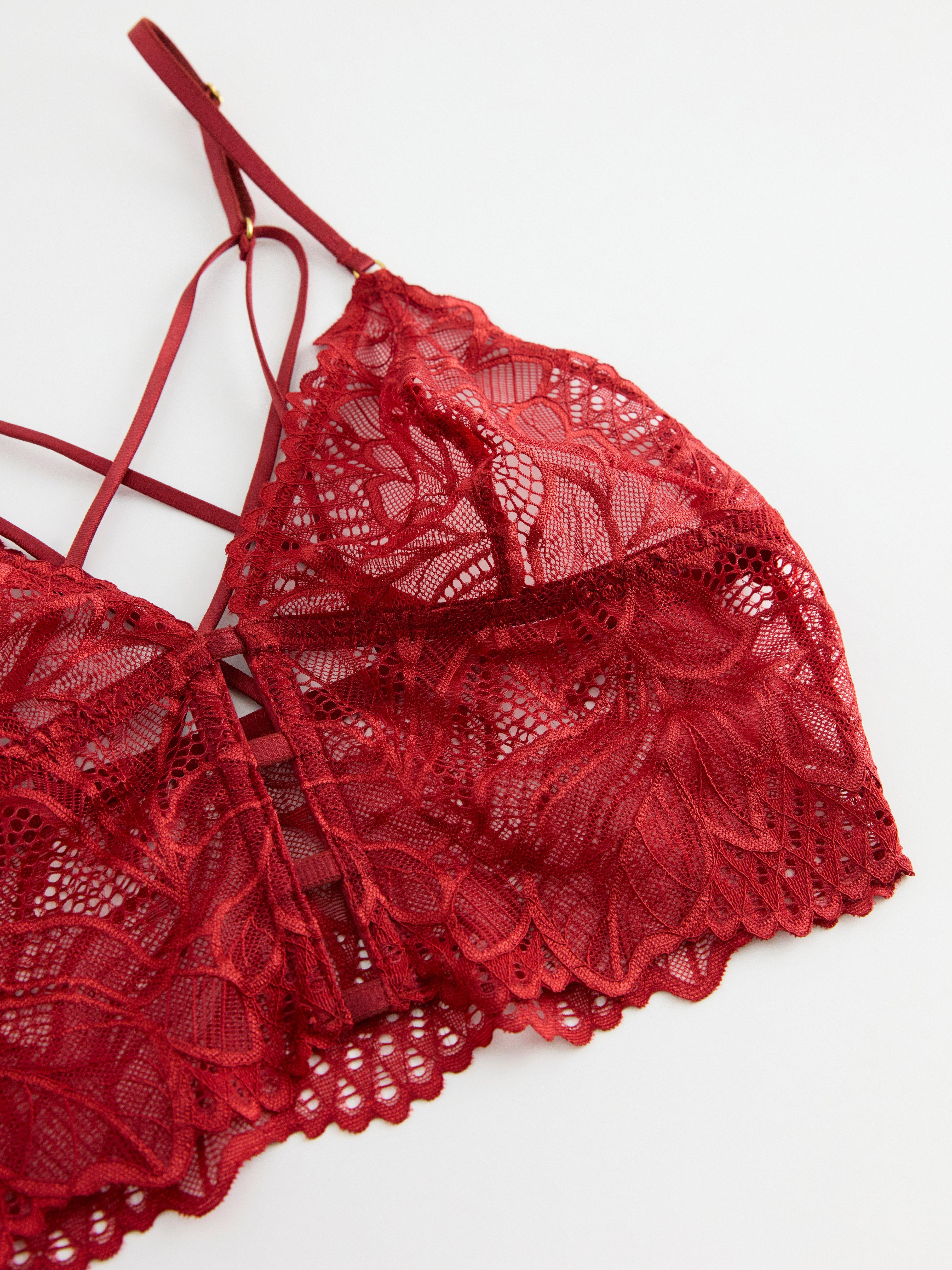 Unpadded bralette with lace Dark Dusty Red