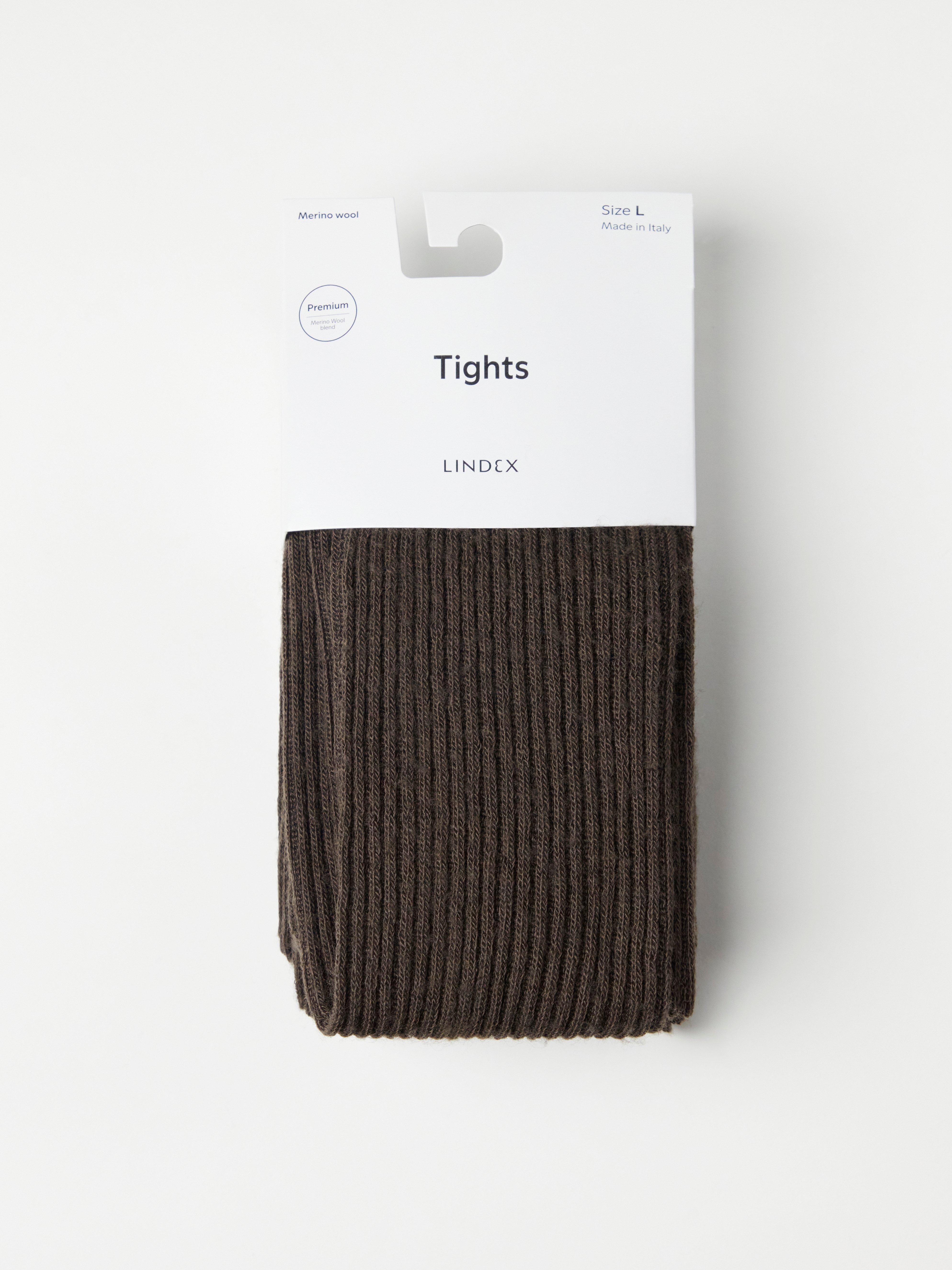 Rib knit tights in wool blend Dark Brown