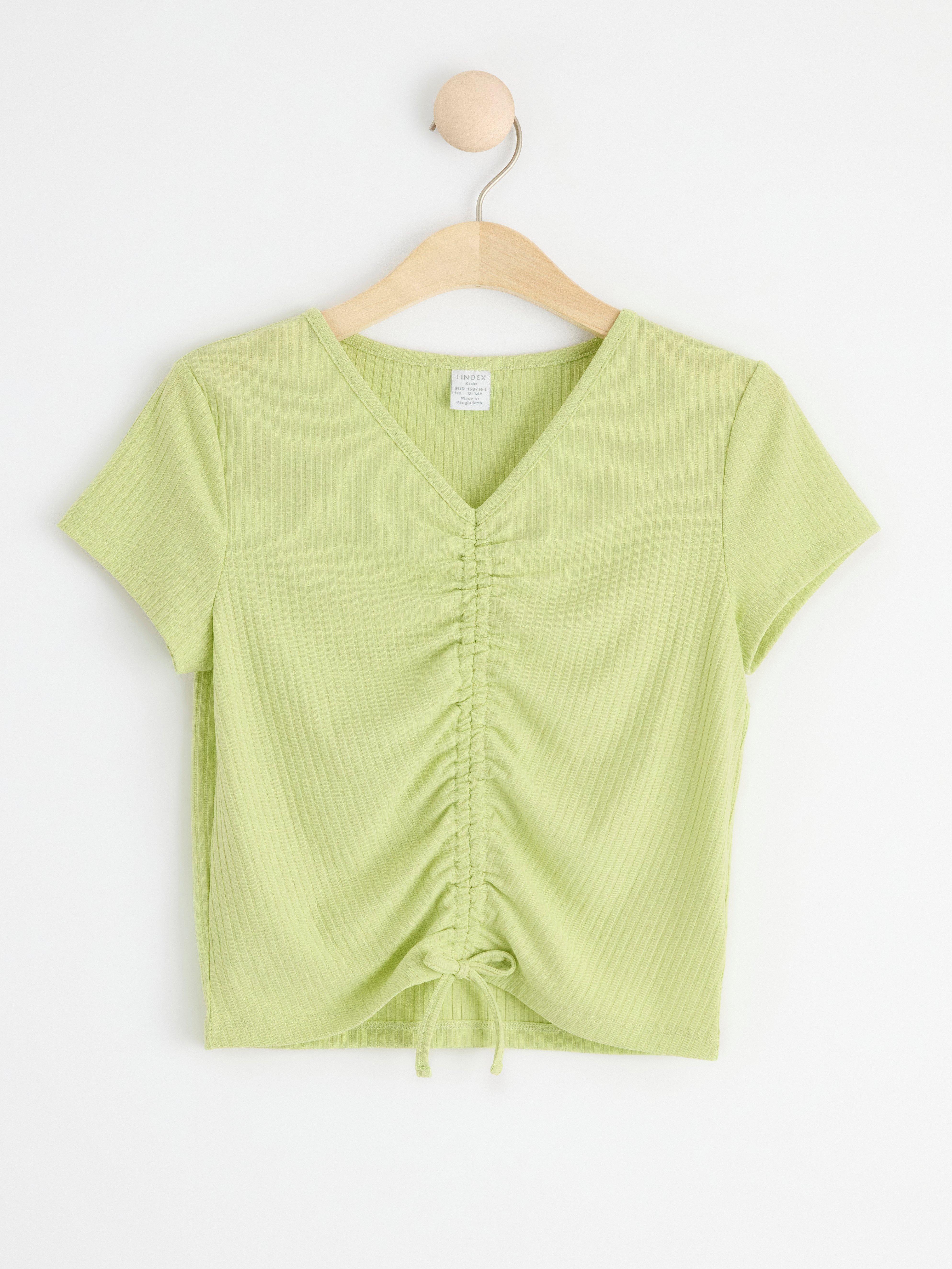 Ribbed top with gatherings to front Light Green