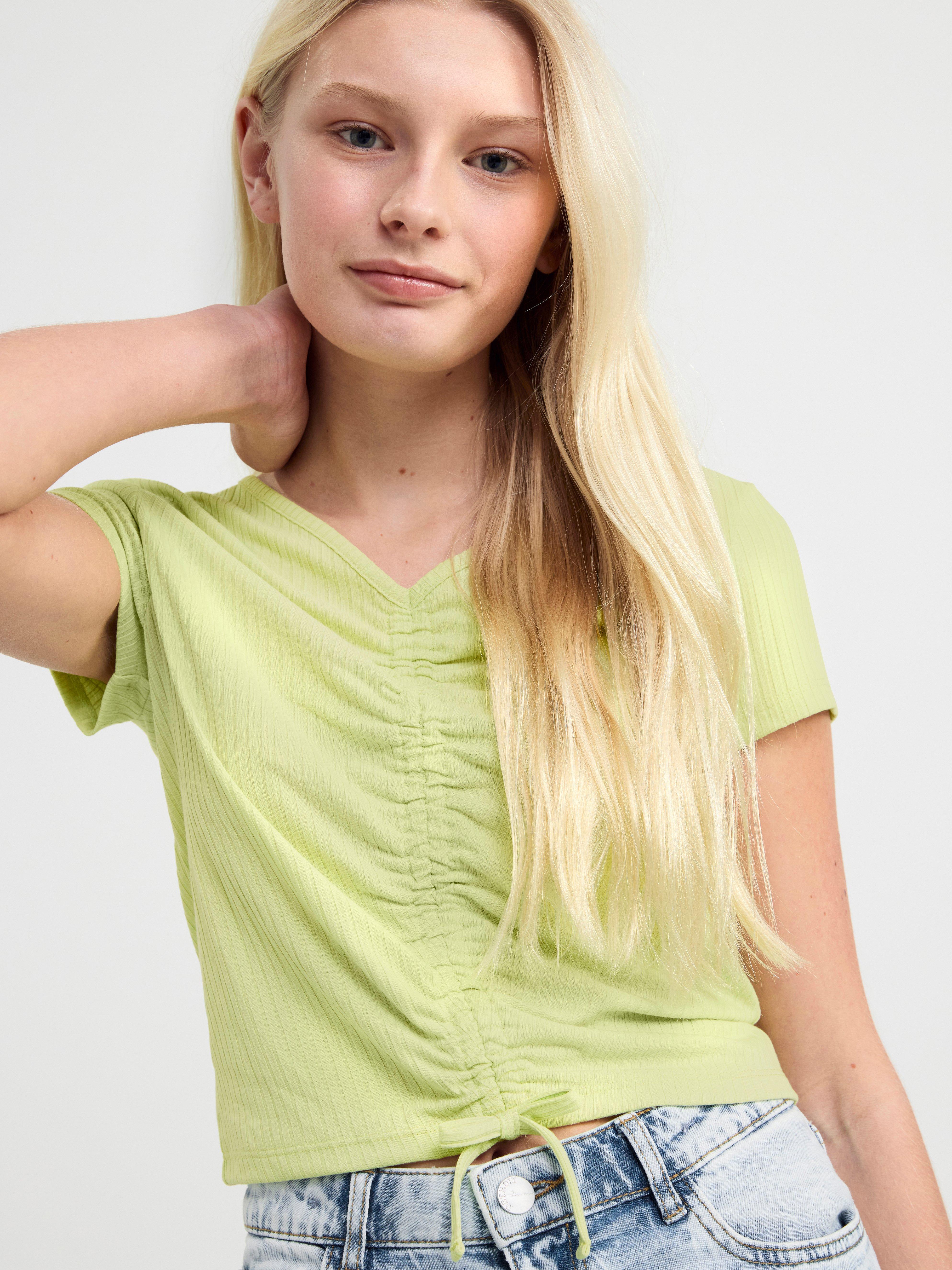 Ribbed top with gatherings to front Light Green