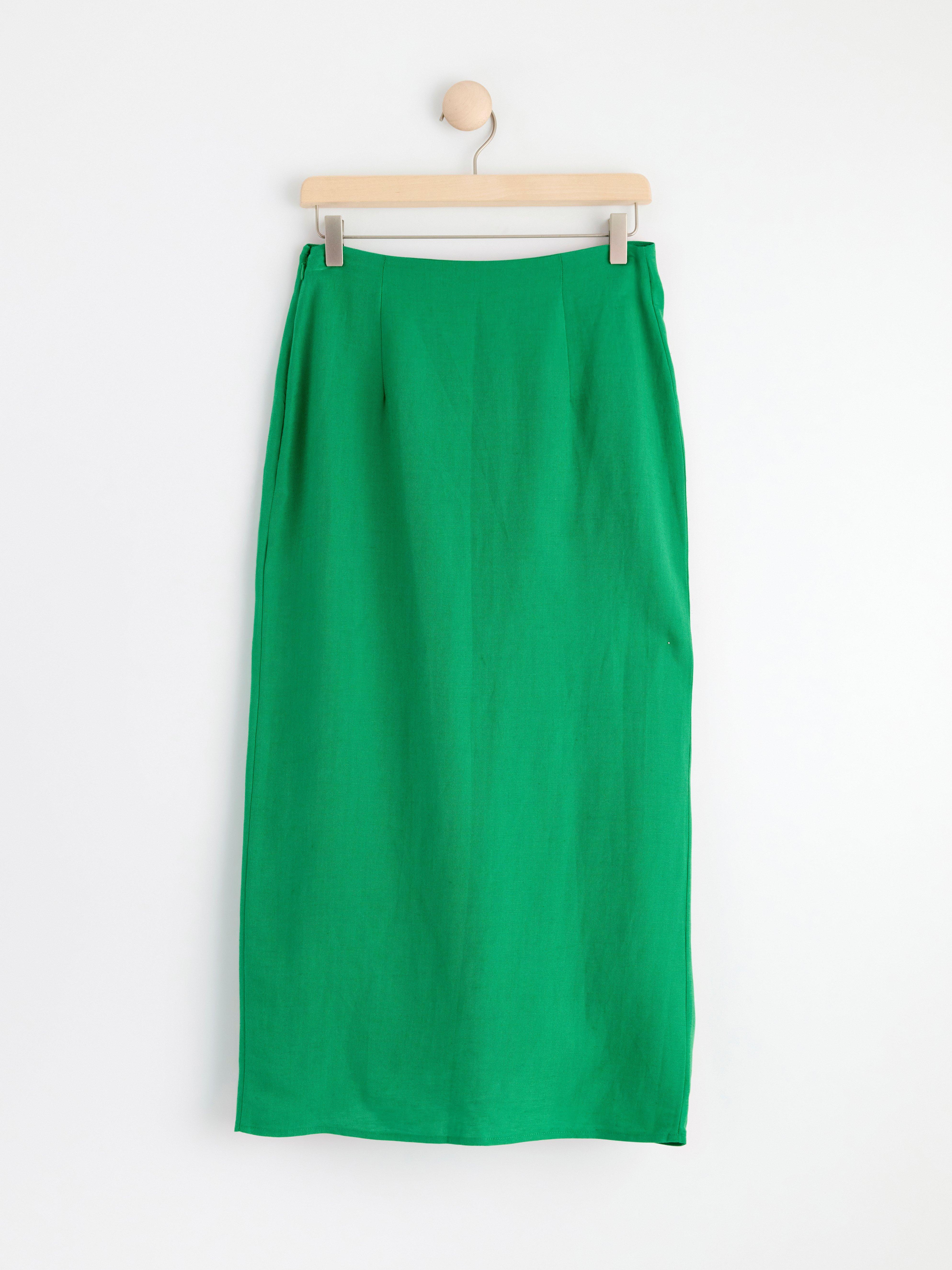 Midi skirt in linen blend Green
