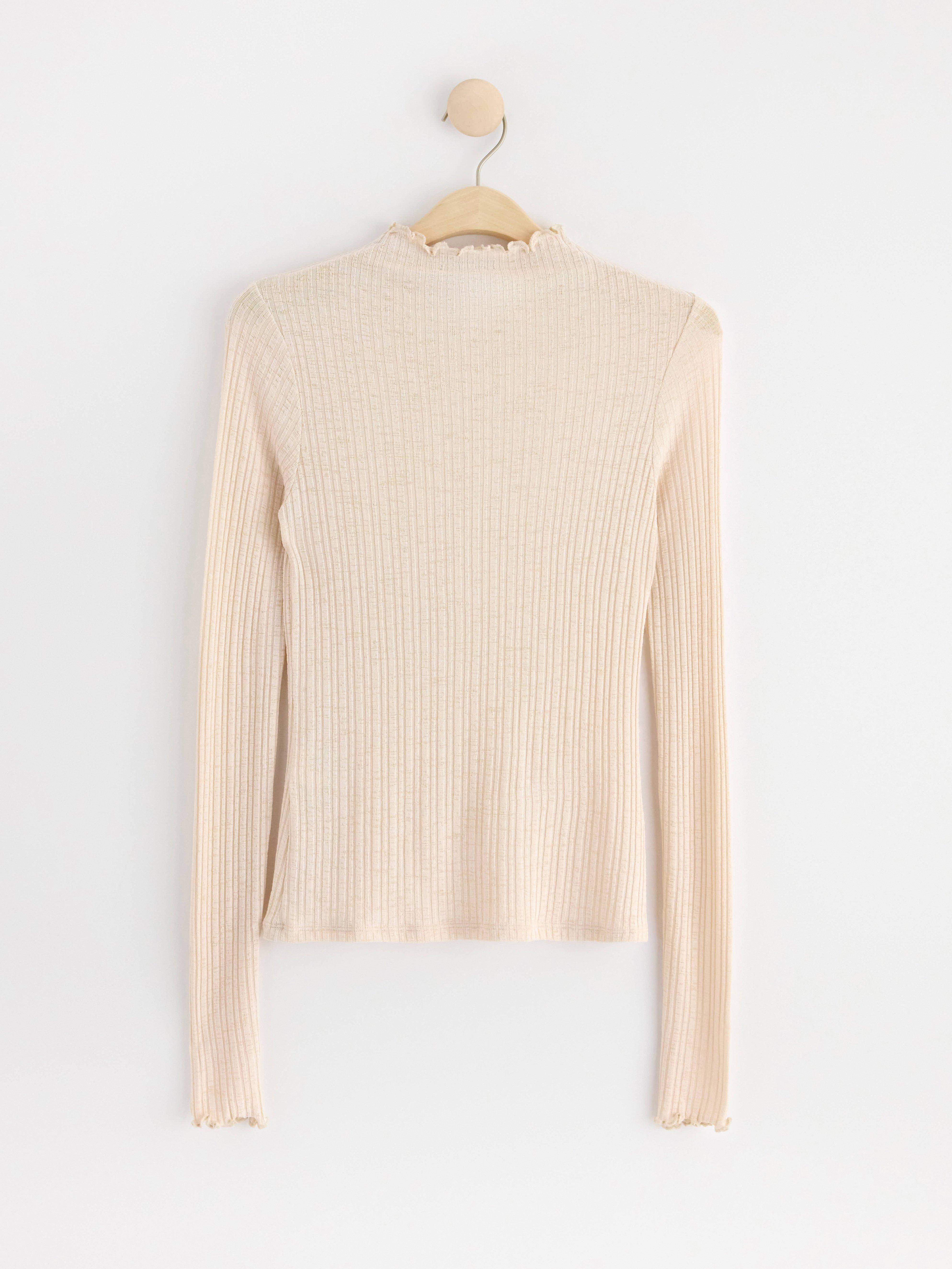 Ribbed top with frills Light Beige