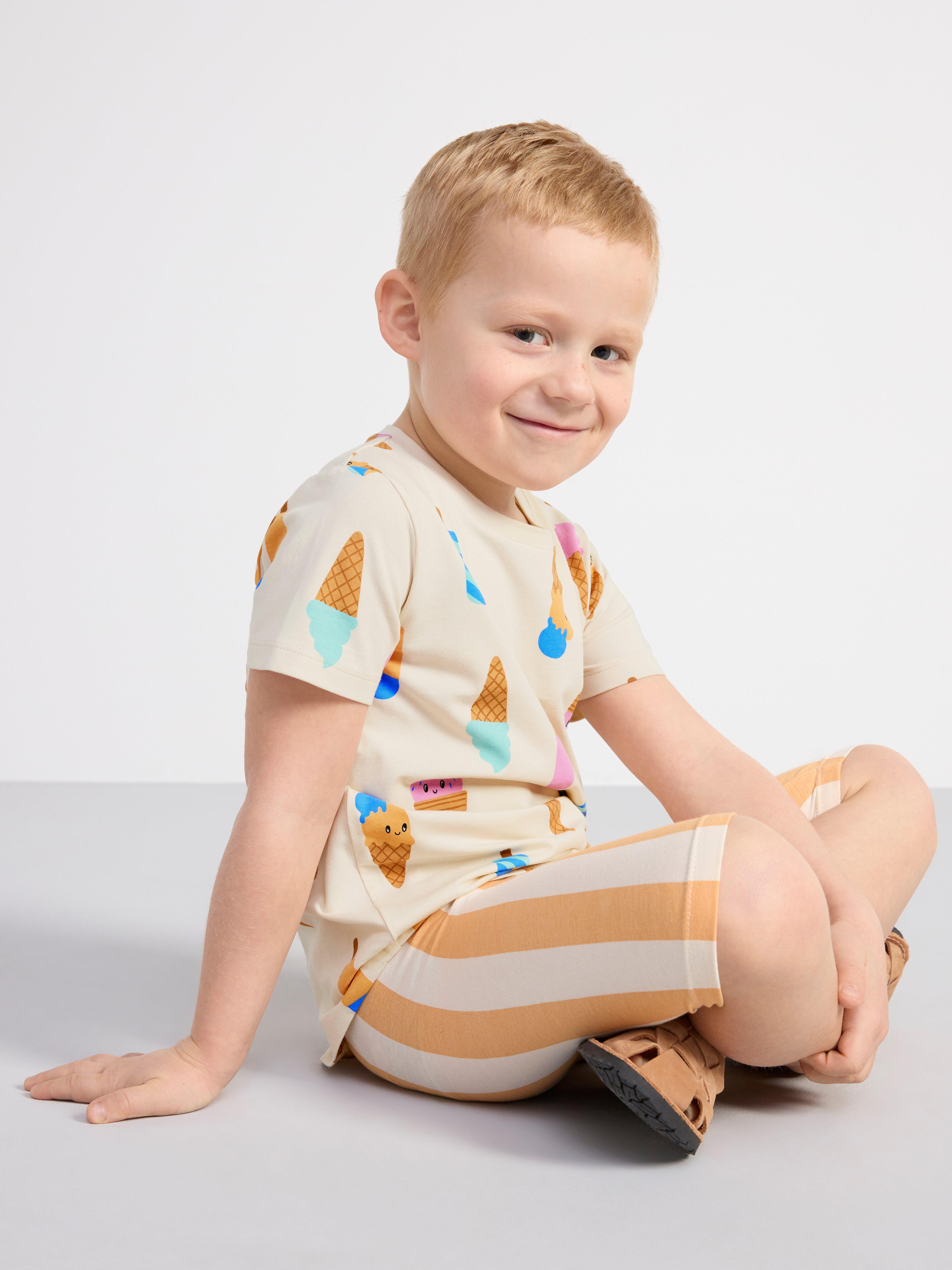 Short sleeve top with ice cream print Light Beige