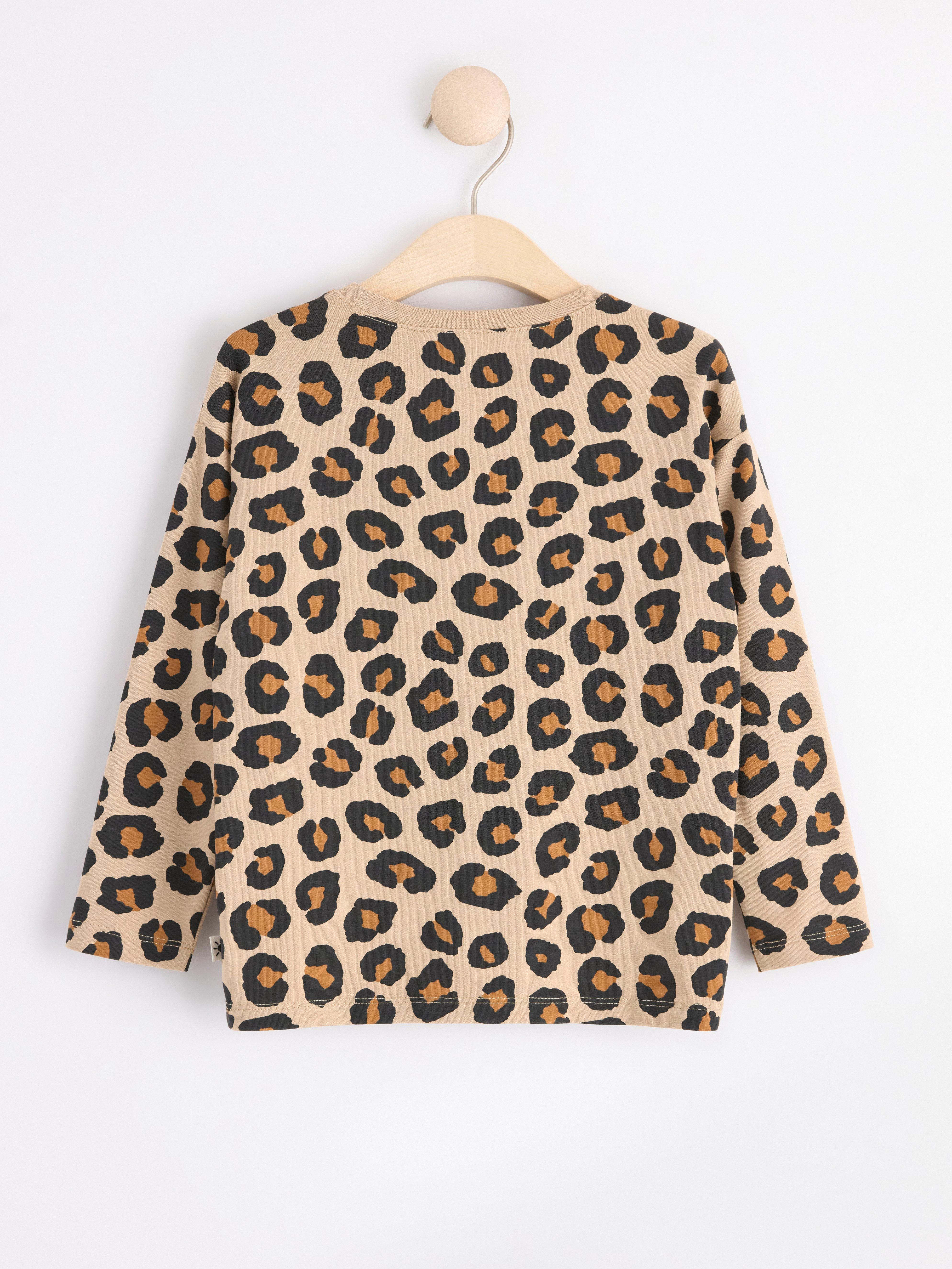 Long sleeve top with leo print Beige