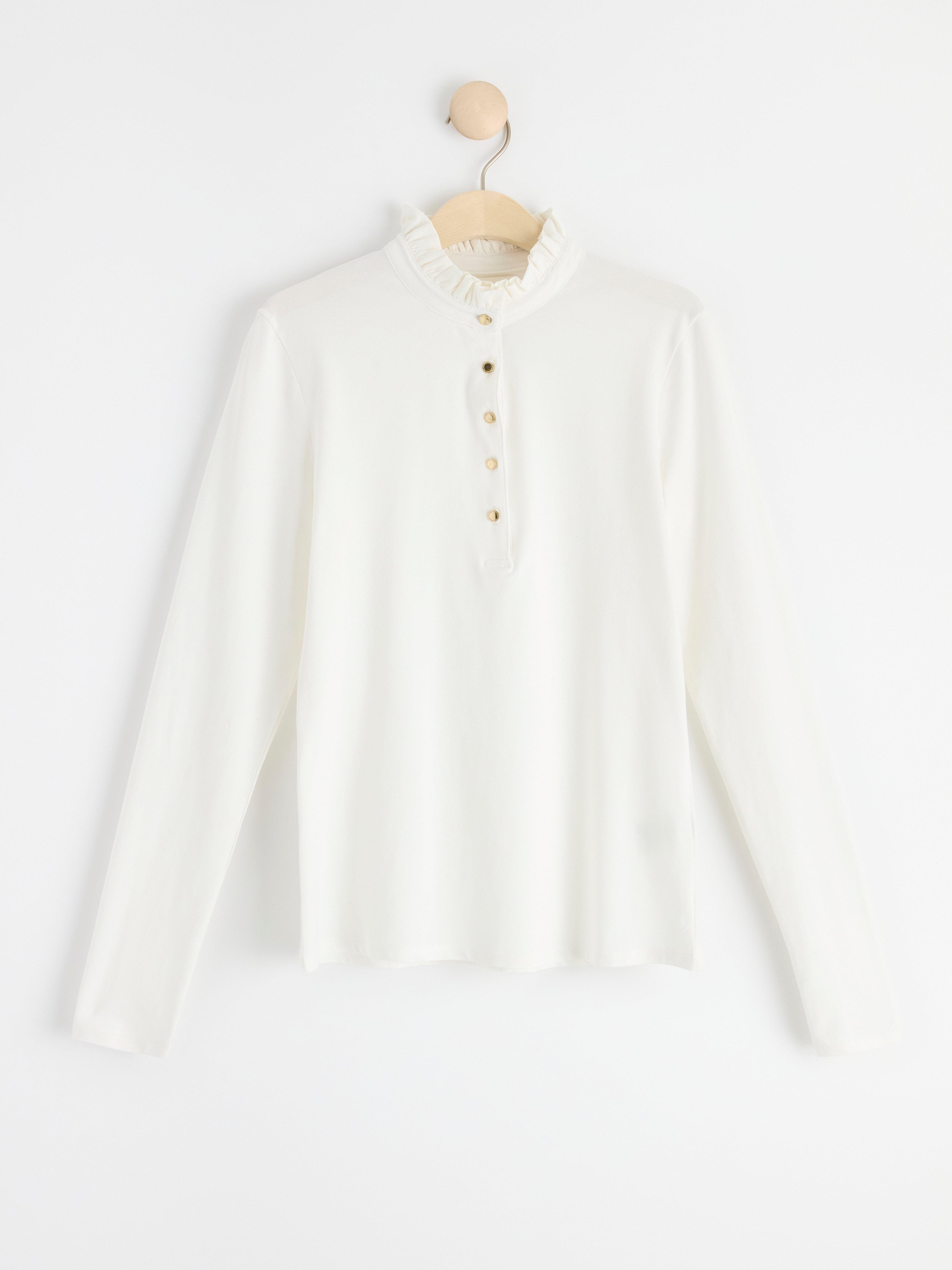 Long sleeve top with frill collar Off White