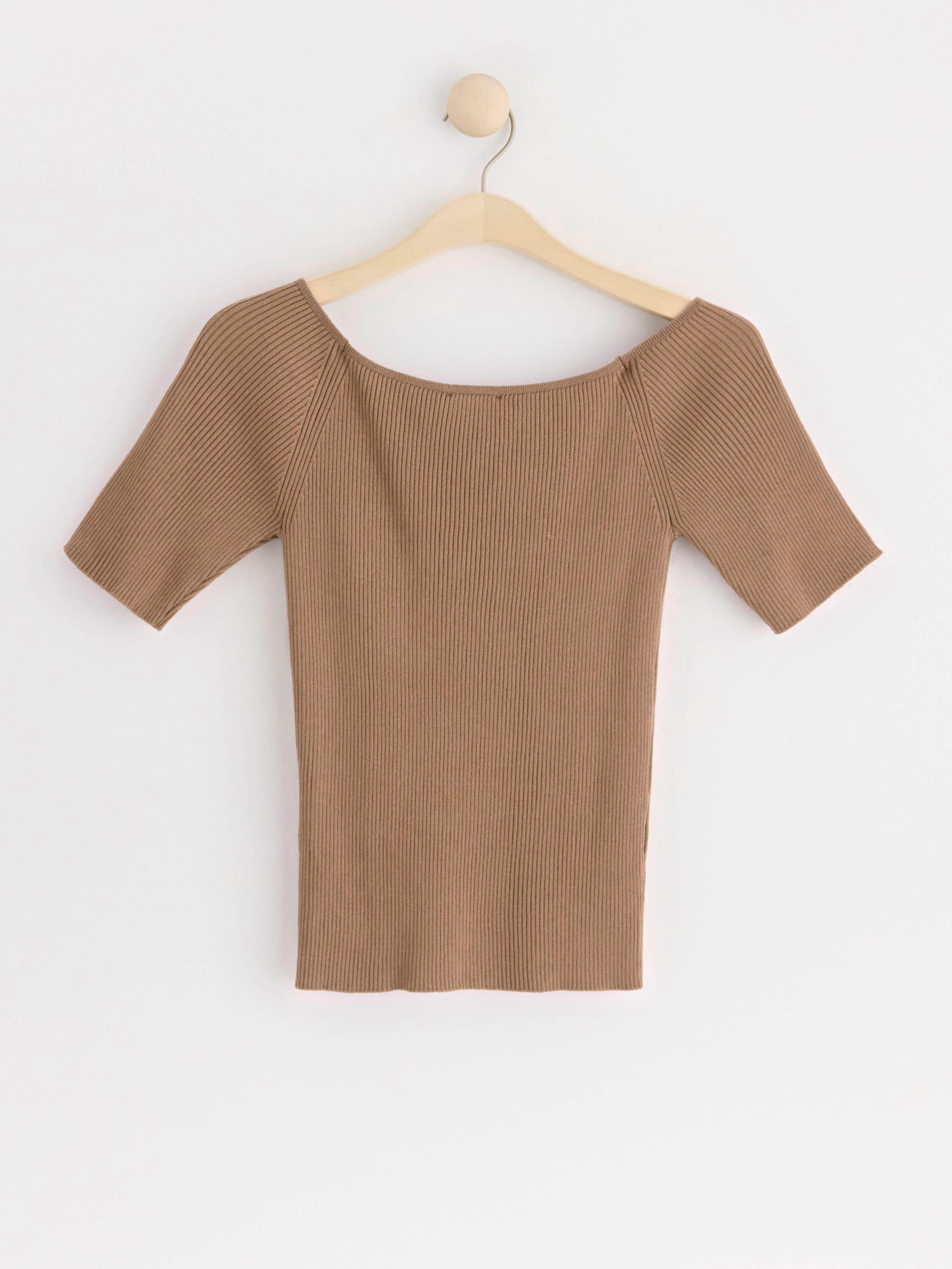 Ribbed short sleeve top brown